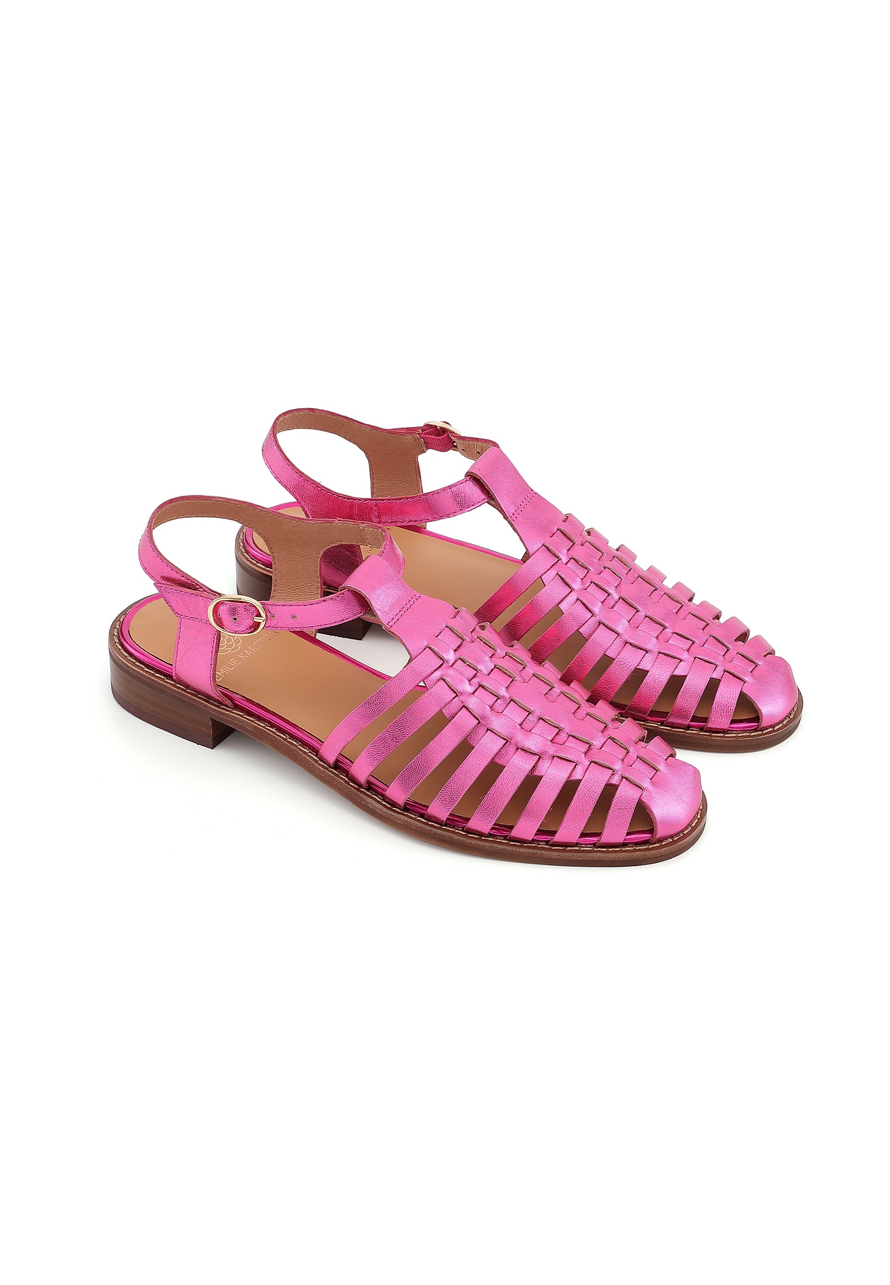 JIPAS - Sandales Plates à Brides Croisées en Cuir Rose