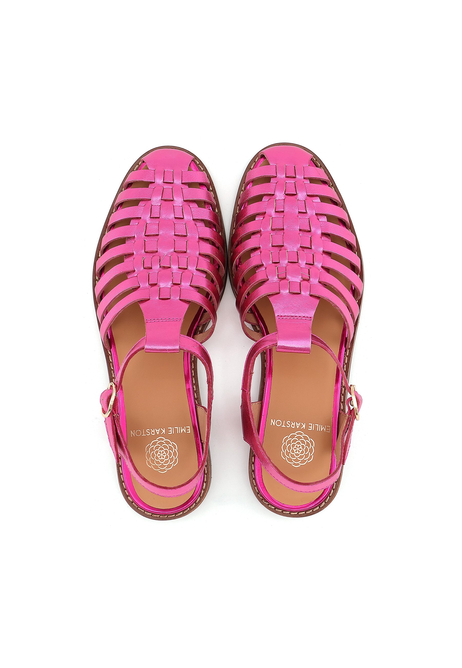 JIPAS - Sandales Plates à Brides Croisées en Cuir Rose