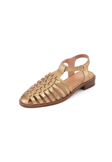 JIPAS - Sandales Plates à Brides Croisées en Cuir Or Bronze