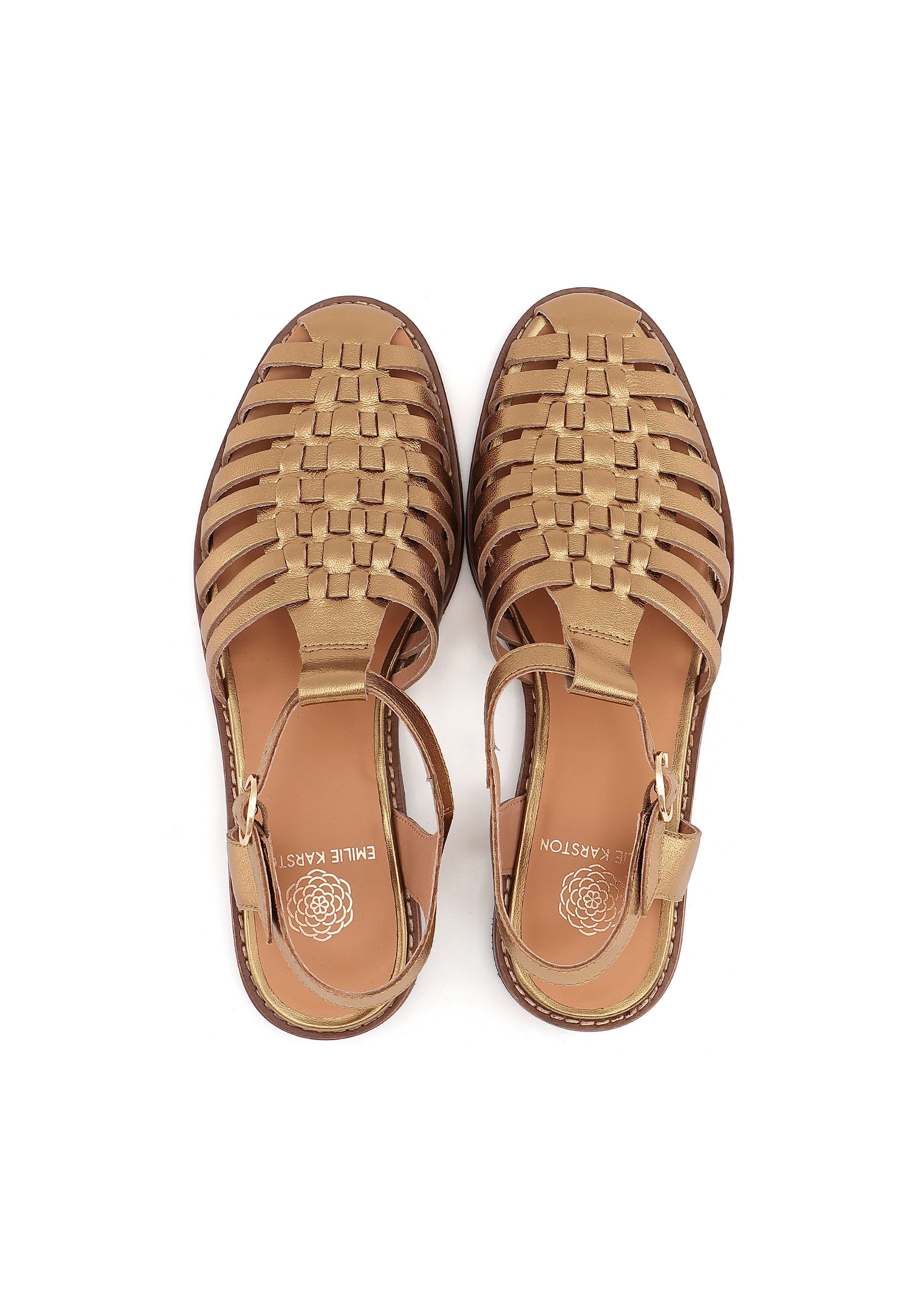 JIPAS - Sandales Plates à Brides Croisées en Cuir Or Bronze