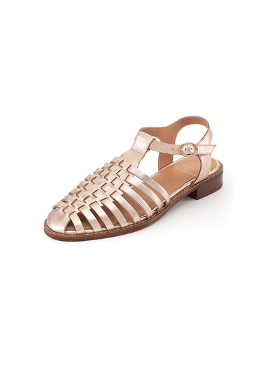 JIPAS - Sandales Plates à Brides Croisées en Cuir Doré