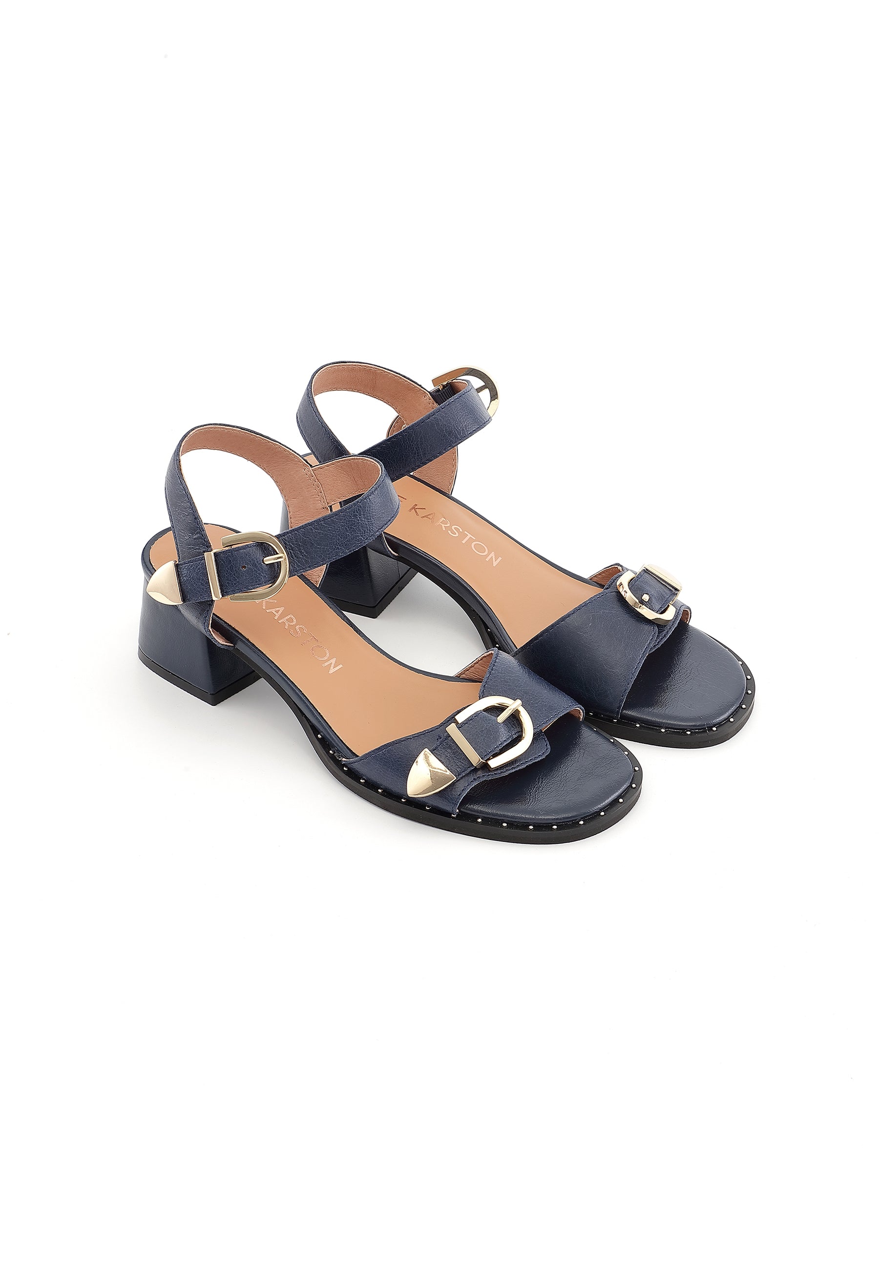 KEITH - Sandales à talons en cuir Marine