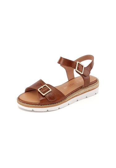 KIKA - Sandales Semelles Blanches en Cuir Marron/Cognac