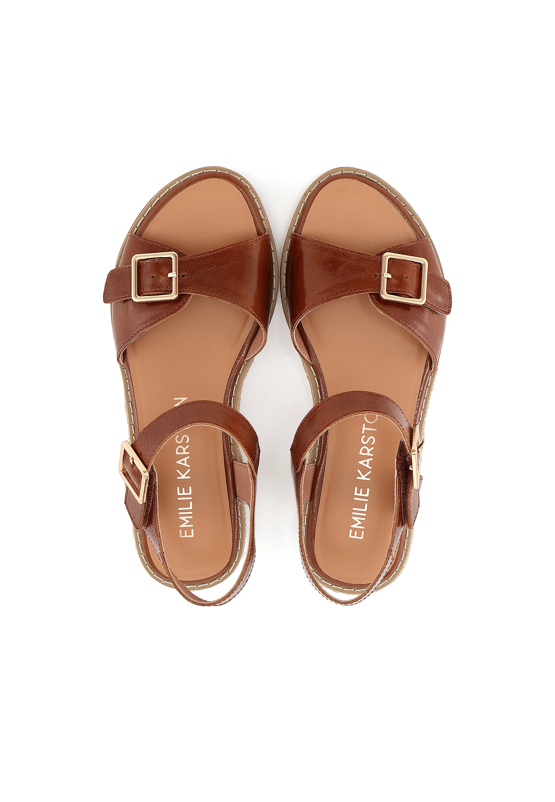 KIKA - Sandales Semelles Blanches en Cuir Marron/Cognac