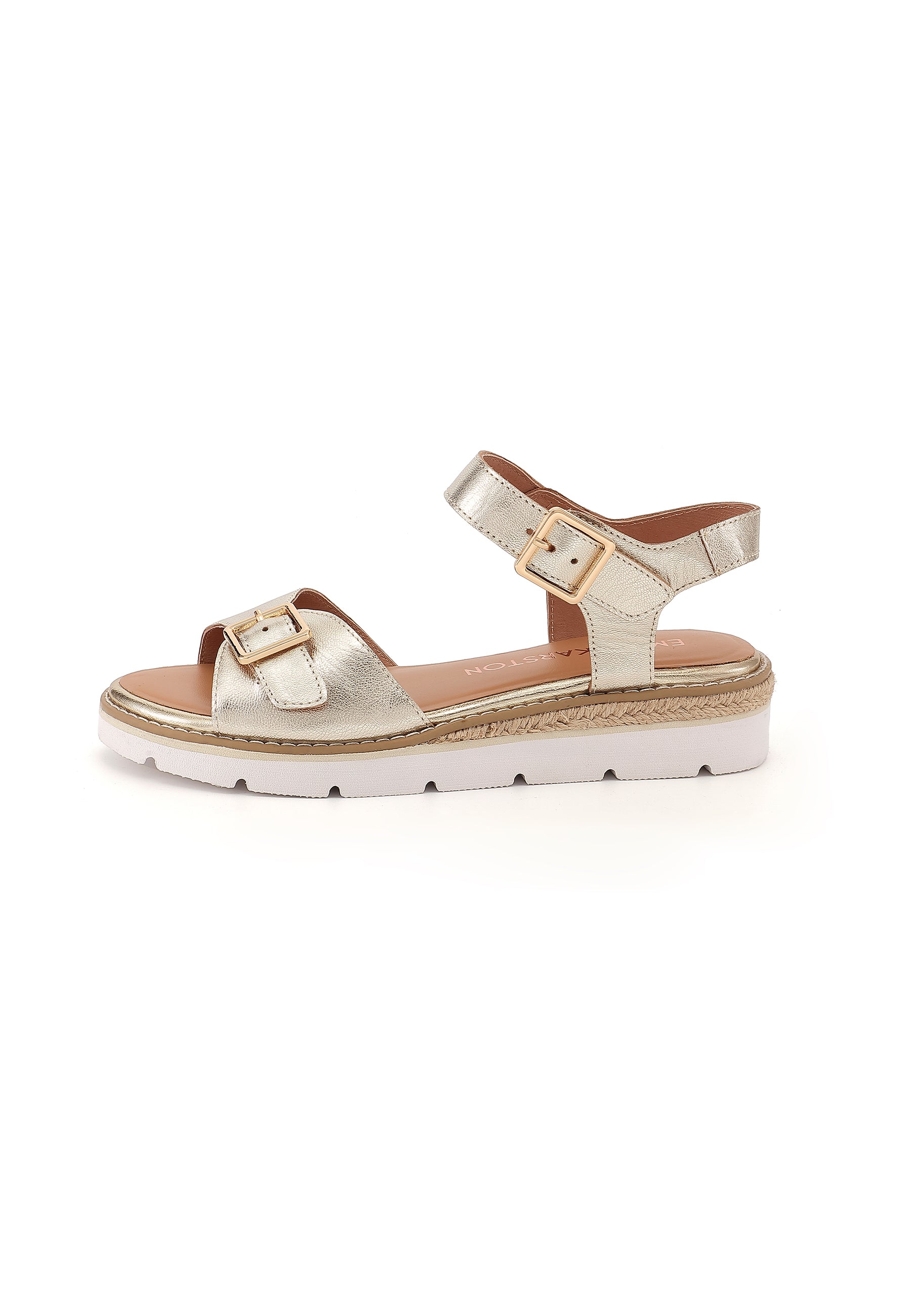 KIKA - Sandales Semelles Blanches en Cuir Doré/Platine