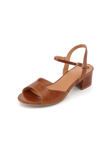 LOUCIA - Sandales à Talons en Cuir Marron/Cognac