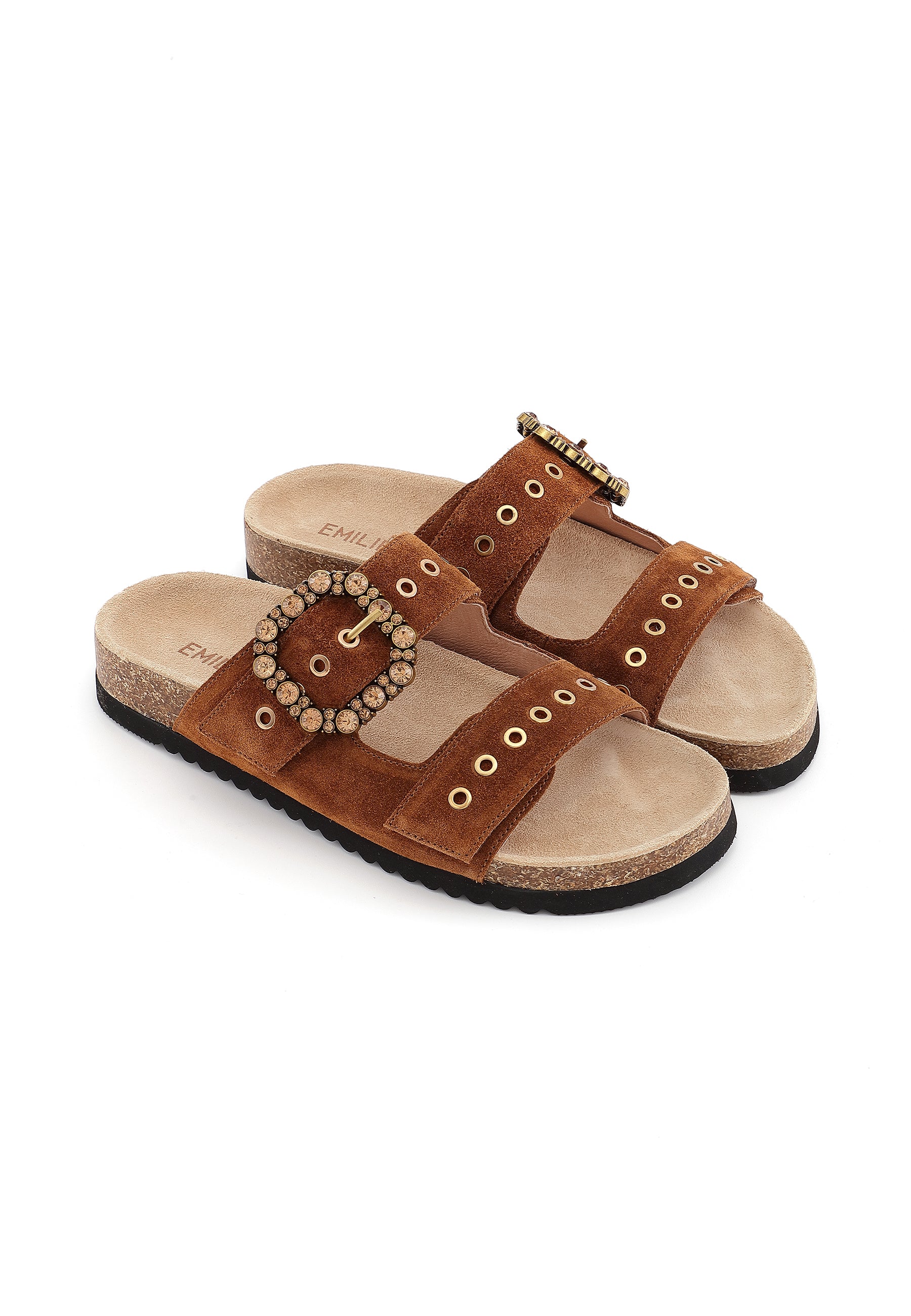 LUNA - Mules Fantaisies en cuir Marron/Cognac