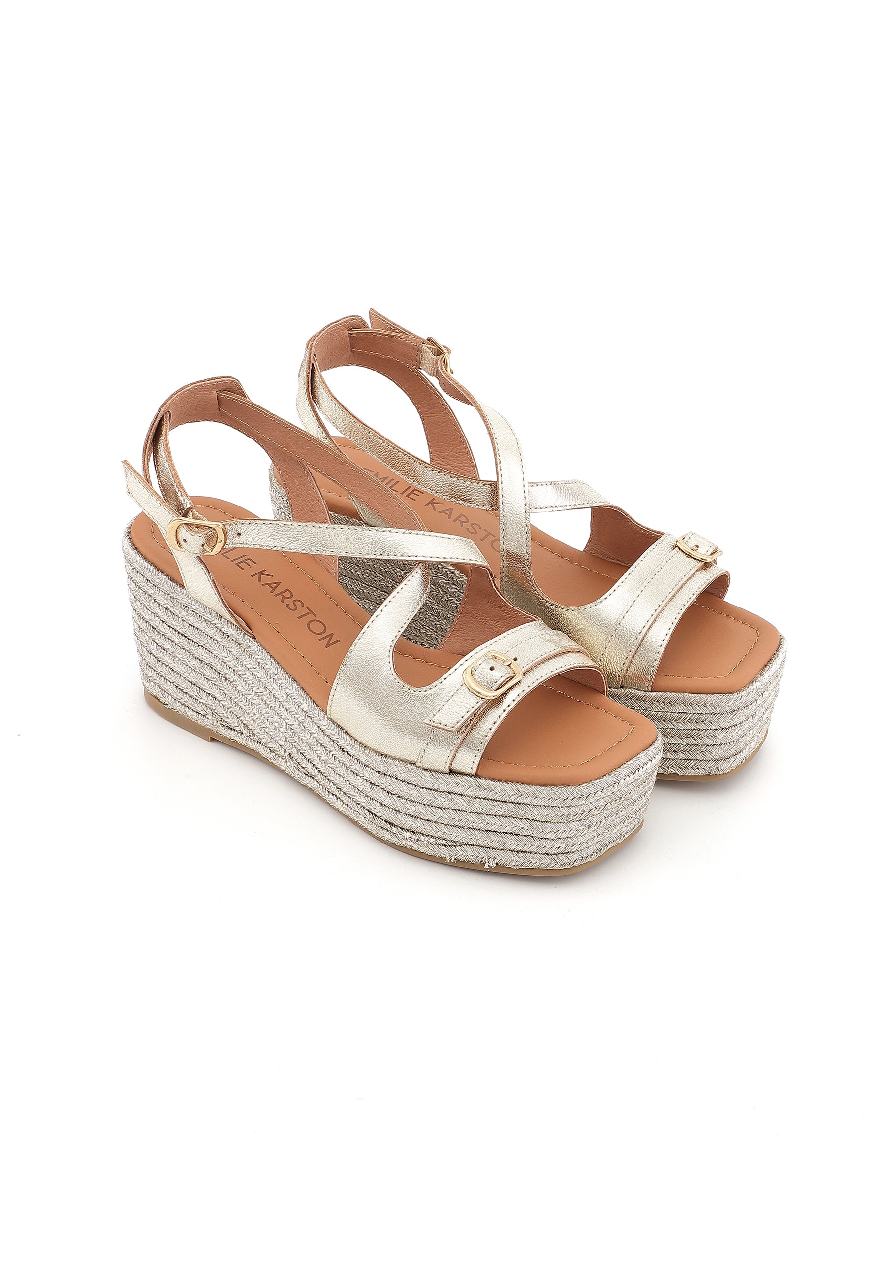 NAPOLIE - Sandales Compensées en Cuir Or/Platine