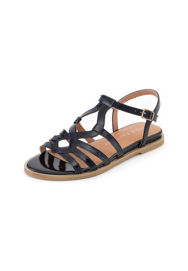 SABINE - Sandale Plate en Cuir Marine