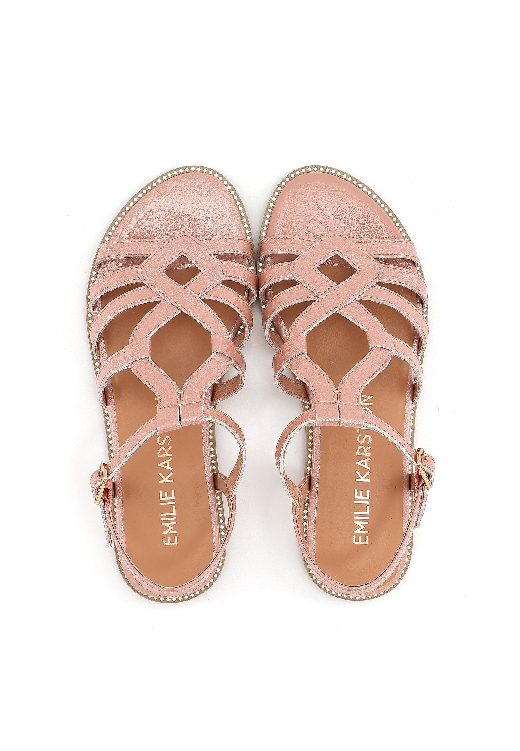 SABINE - Sandale Plate en Cuir Rose Poudré