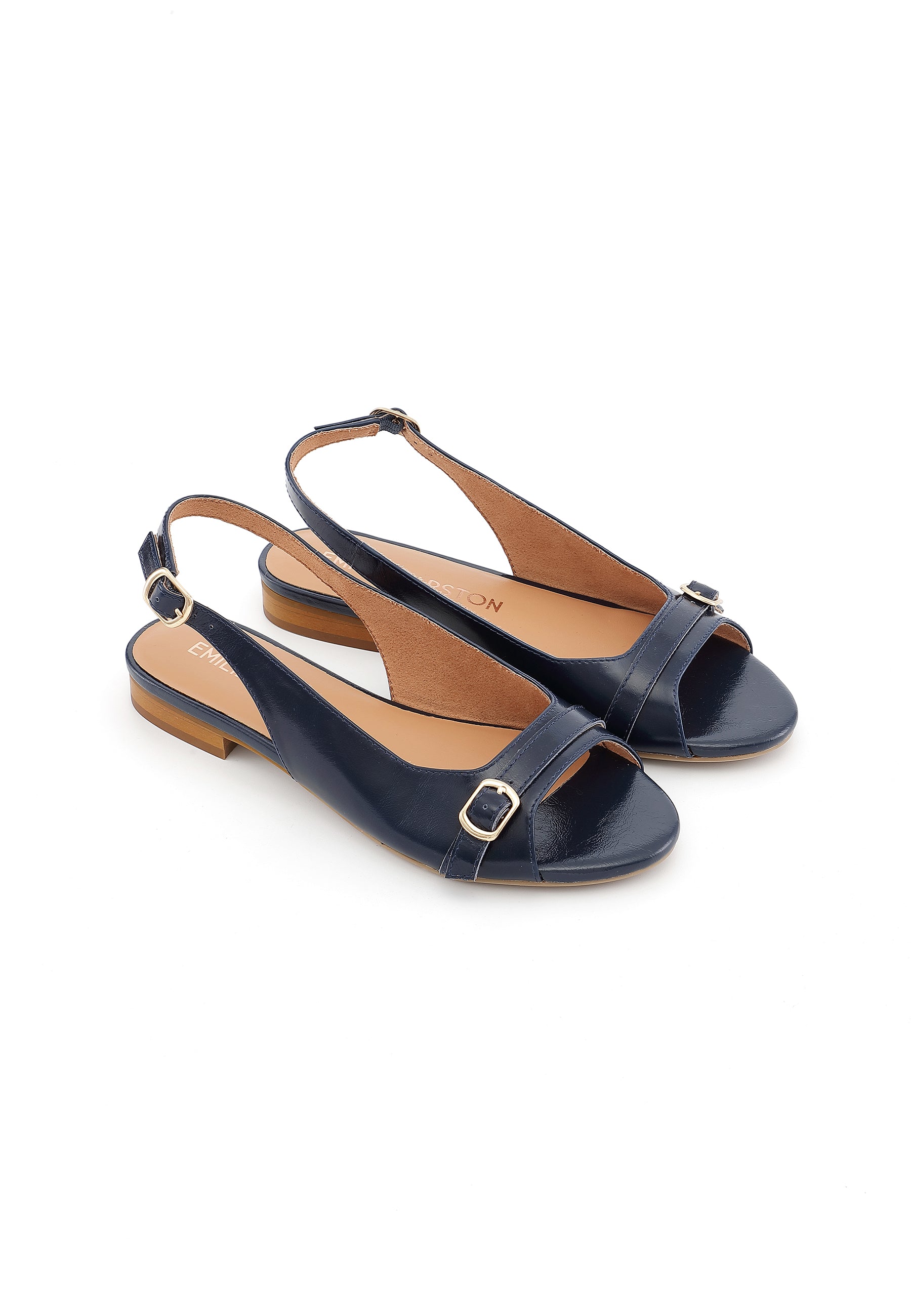 SIENNA - Sandales Talons Plats en Cuir Marine