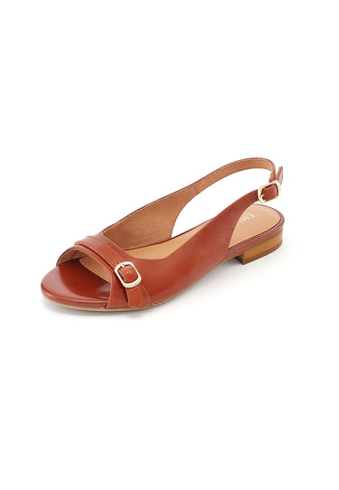SIENNA - Sandales Talons Plats en Cuir Marron