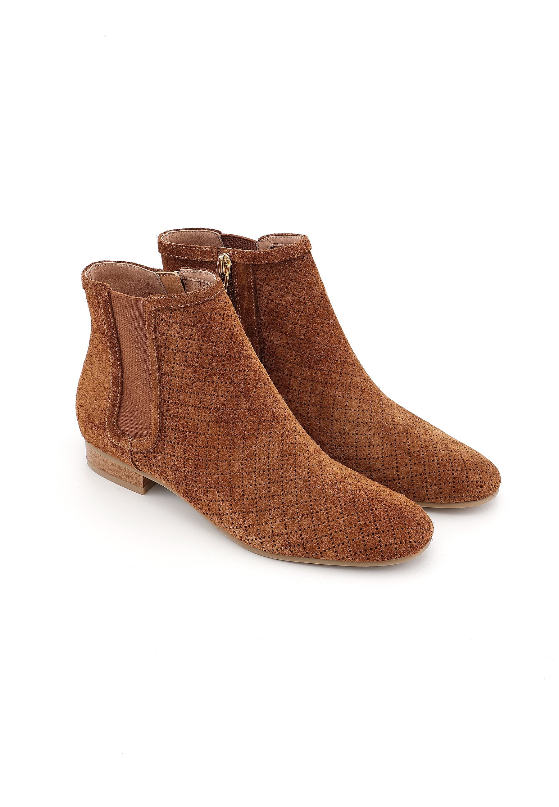 SOLARA - Bottines en cuir ajouré Marron Cognac