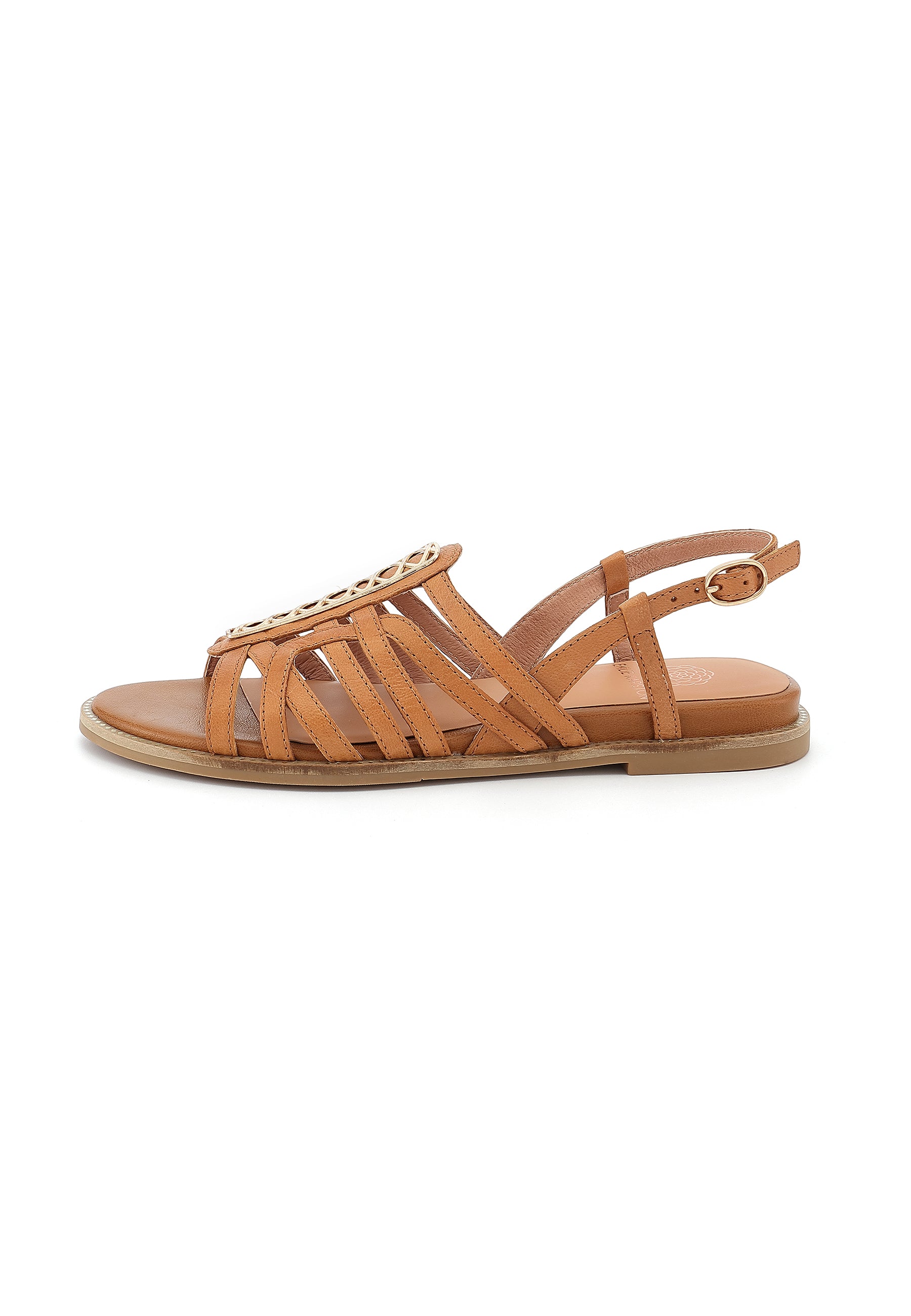 TIFENN - Sandale Plate en Cuir Camel
