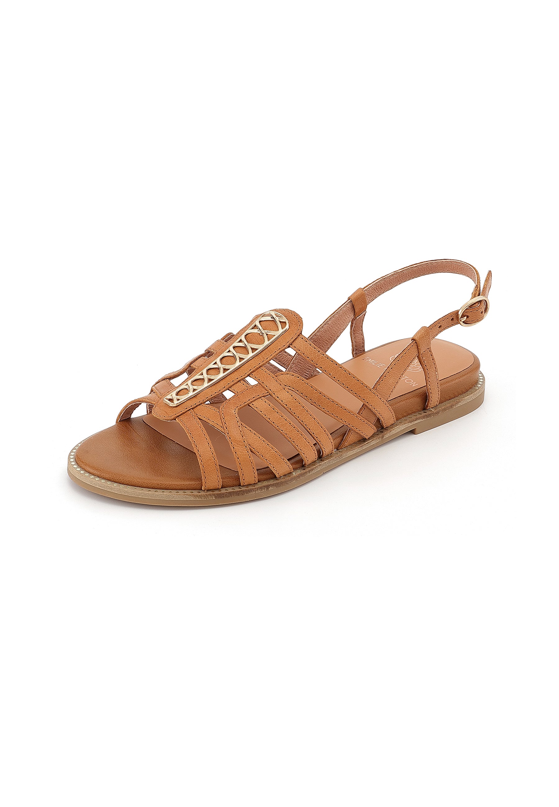 TIFENN - Sandale Plate en Cuir Camel