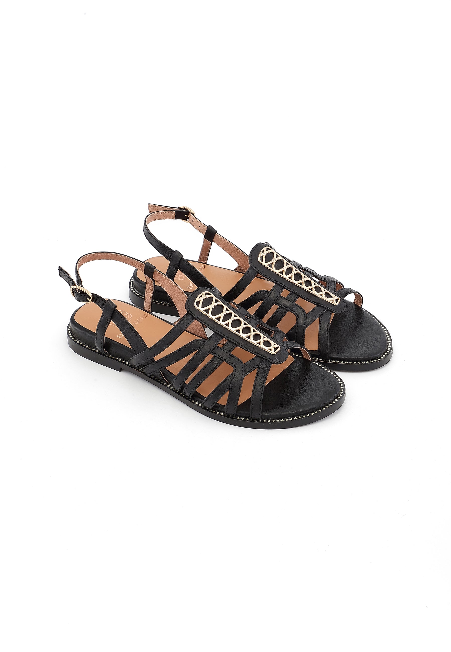 TIFENN - Sandale Plate en Cuir Noir
