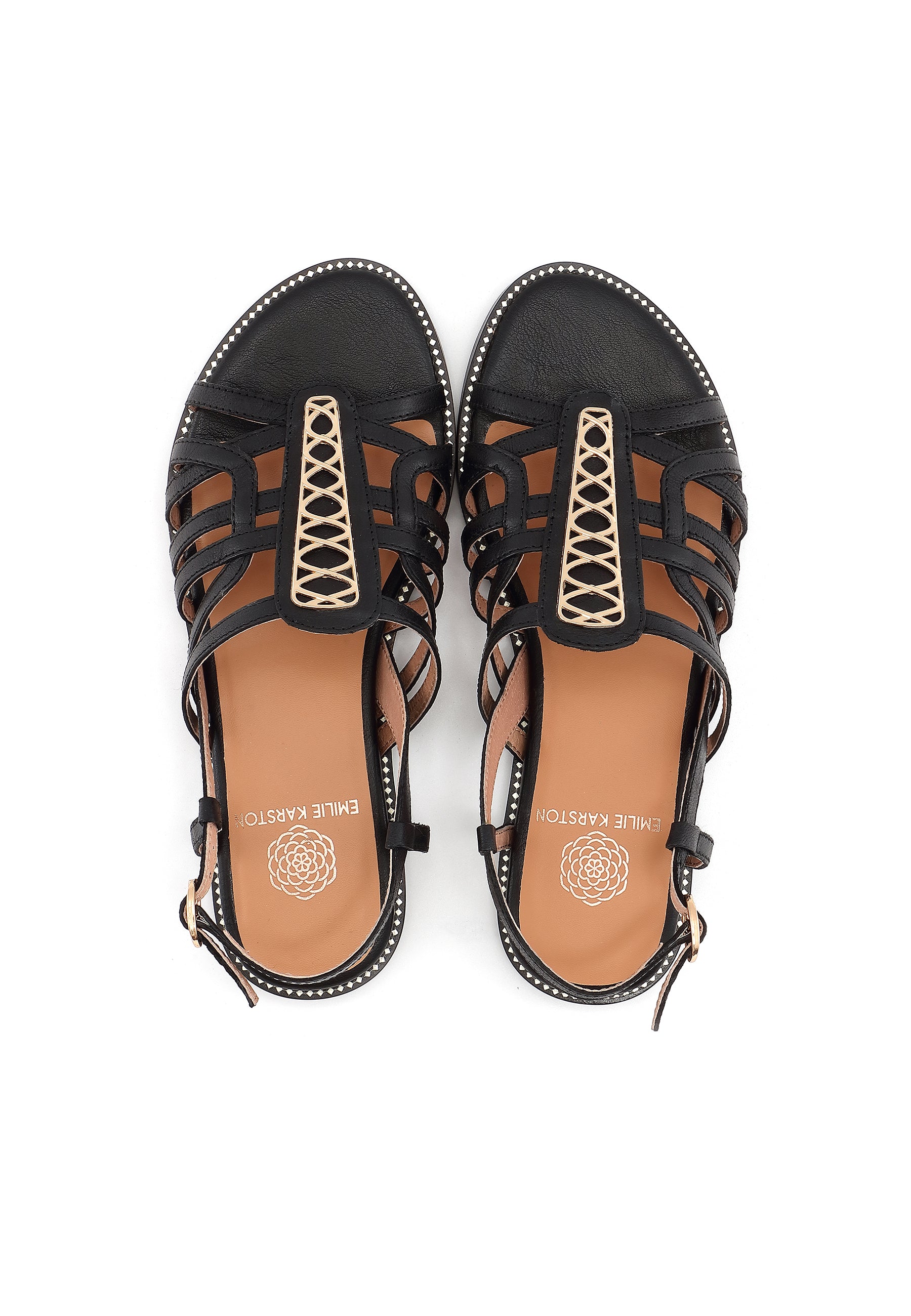 TIFENN - Sandale Plate en Cuir Noir