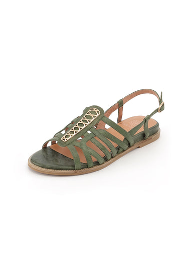 TIFENN - Sandale Plate en Cuir Vert