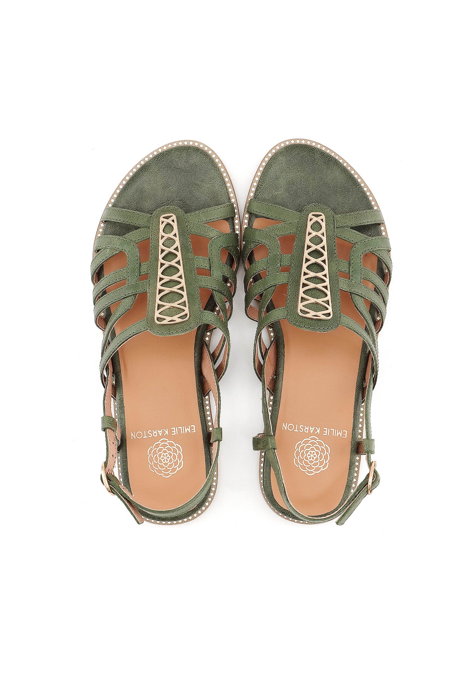 TIFENN - Sandale Plate en Cuir Vert