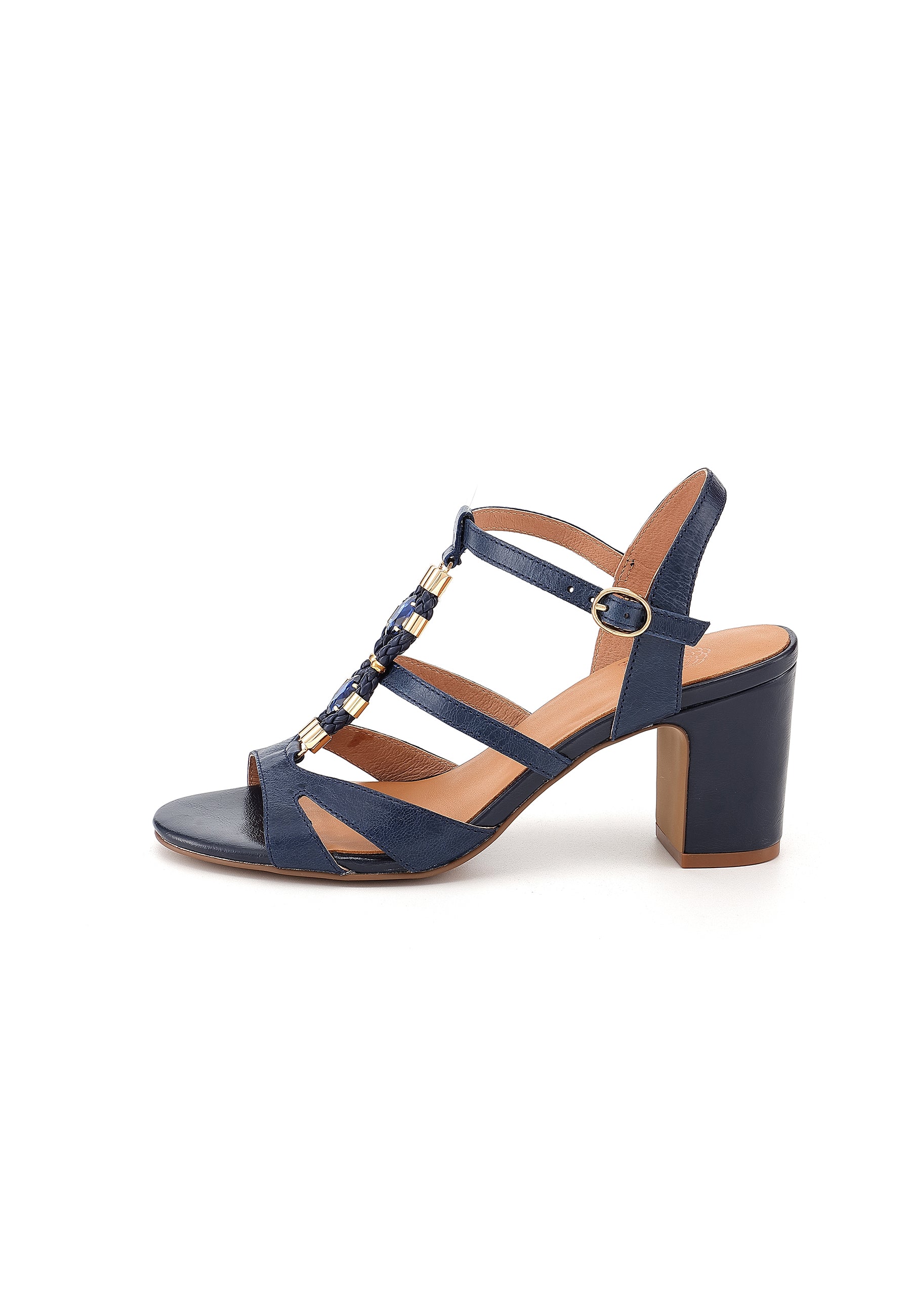 VICTOIRE - Sandales à talon en cuir Marine