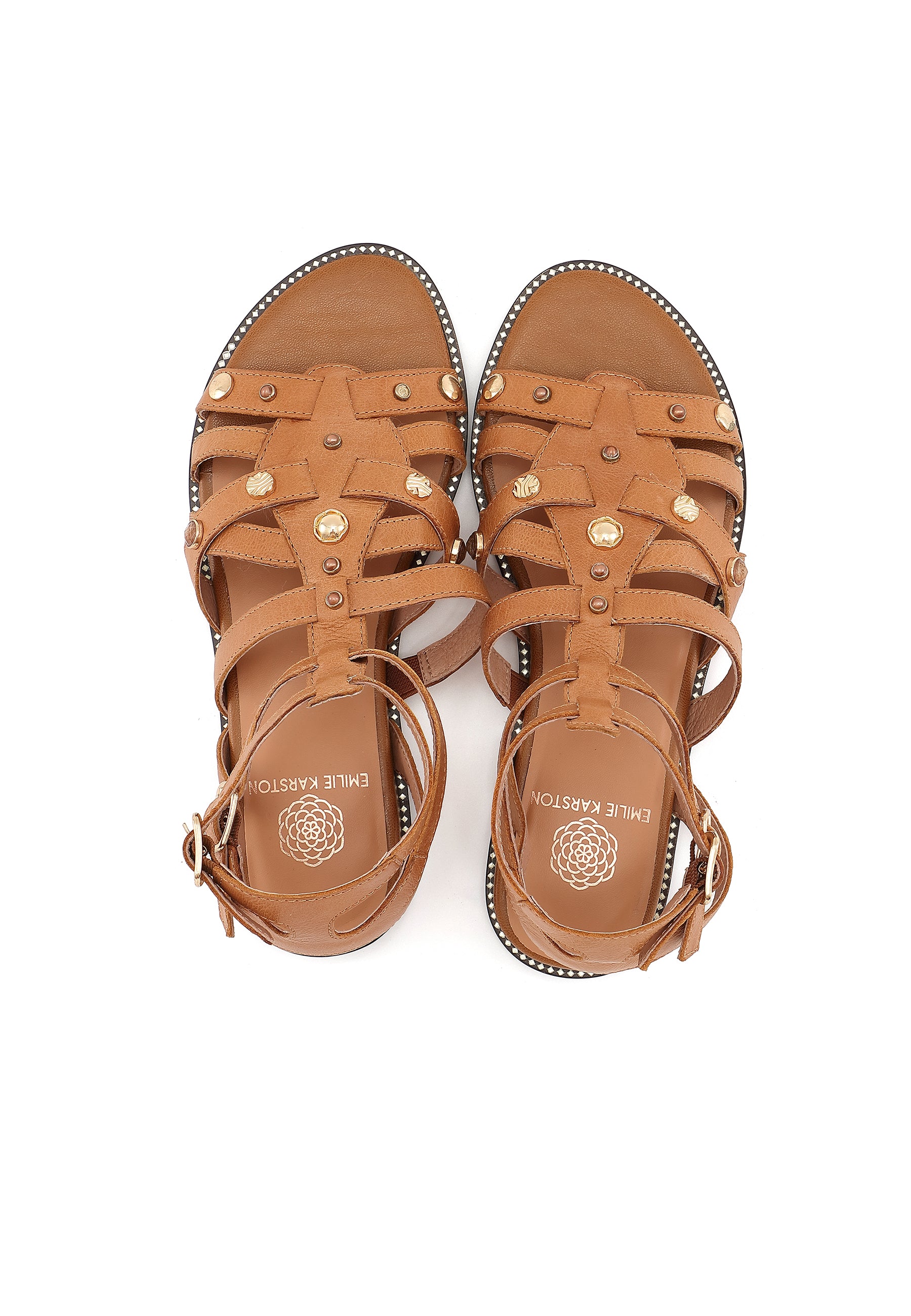 YASMINE - Sandale Plate en Cuir Camel
