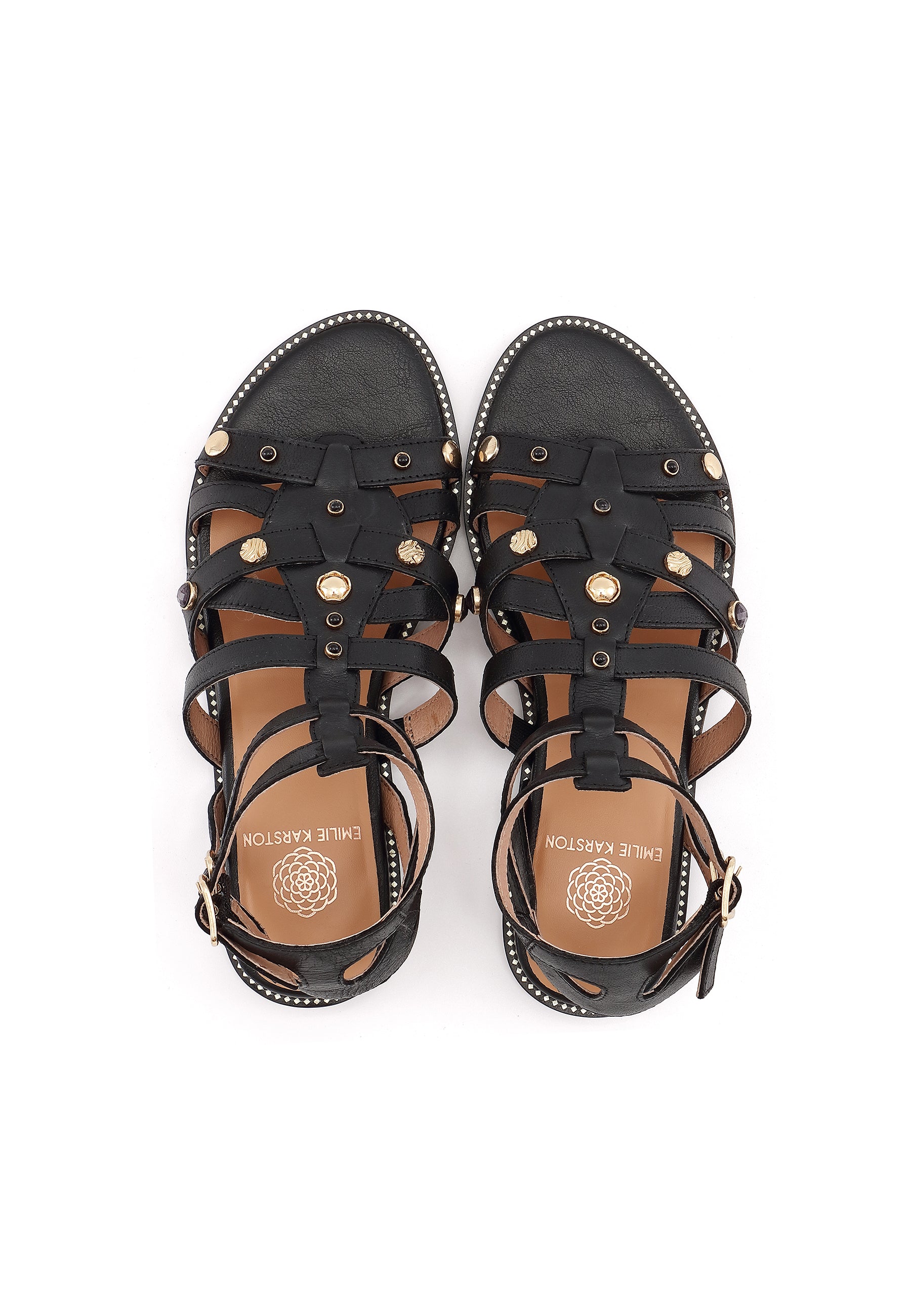 YASMINE - Sandale Plate en Cuir Noir