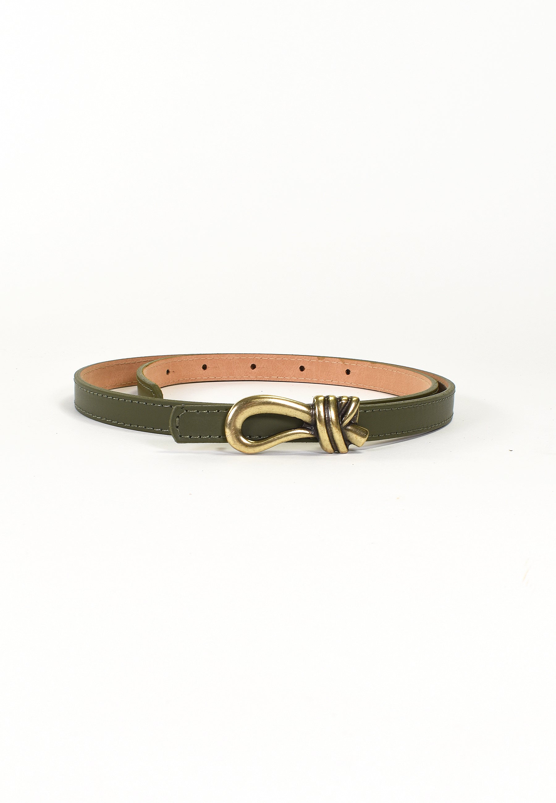 ADÉLIS - Ceinture Kaki Fine En Cuir Femme