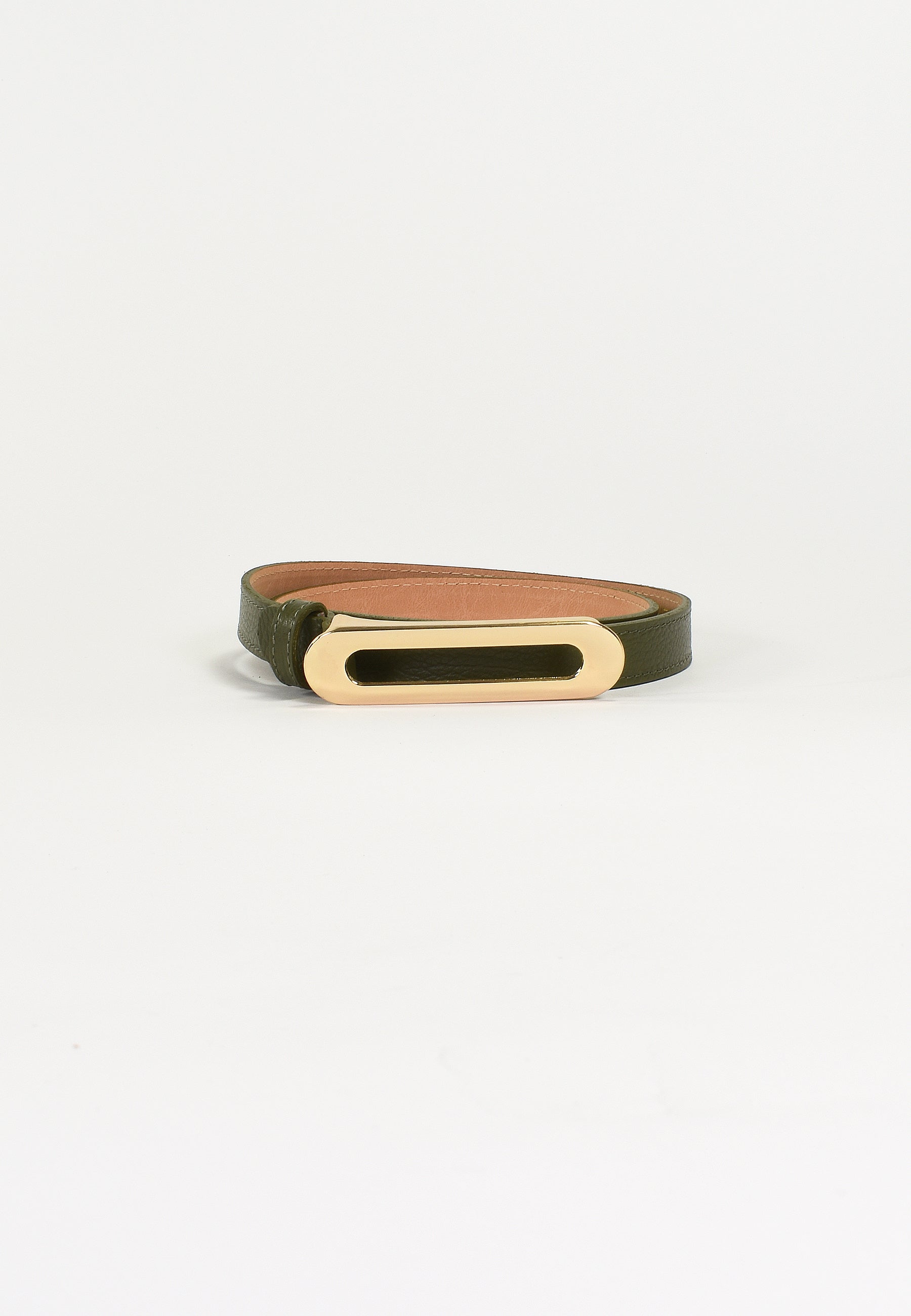 NOÉLY - Ceinture Verte Fine En Cuir Femme