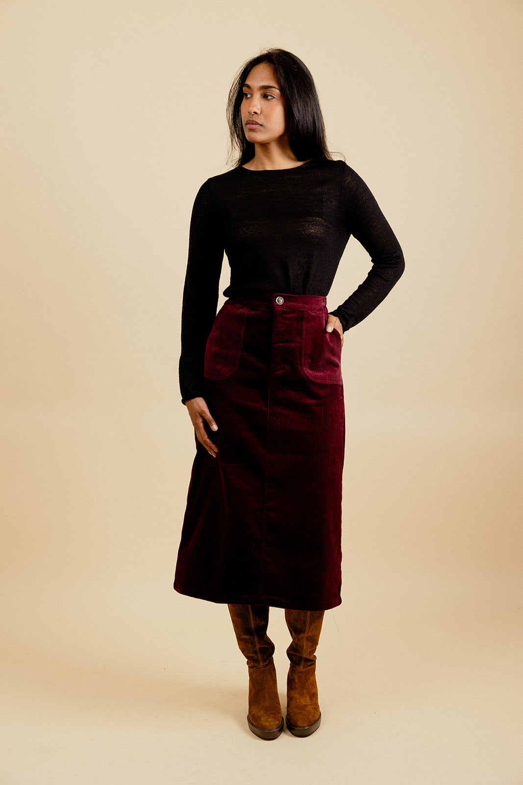 DOMITILLE VELVET SKIRT BURGUNDY - Main Image