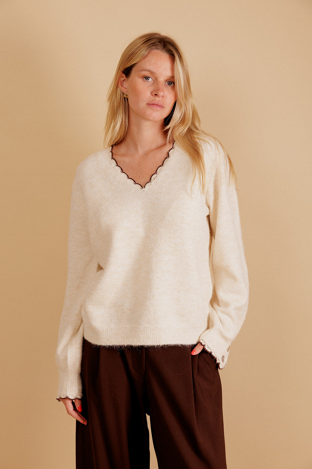 PULL COL V ELORIA - ÉCRU