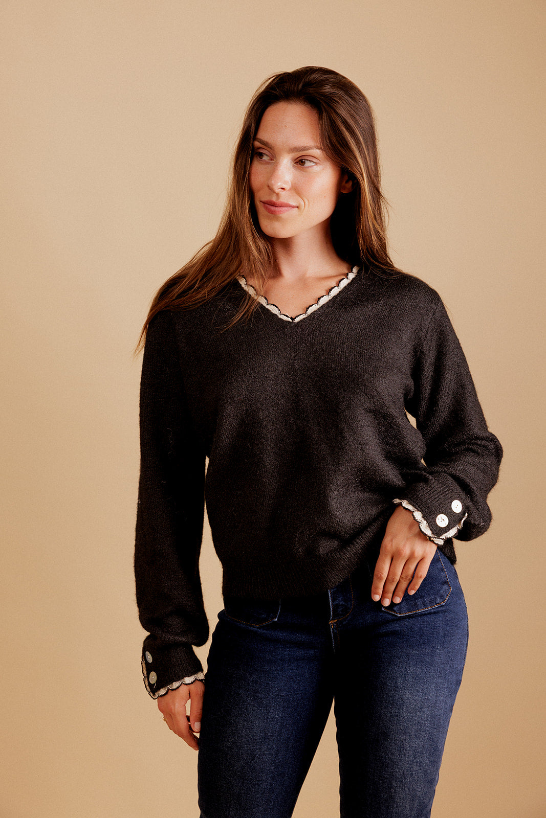 PULL COL V ELORIA - NOIR