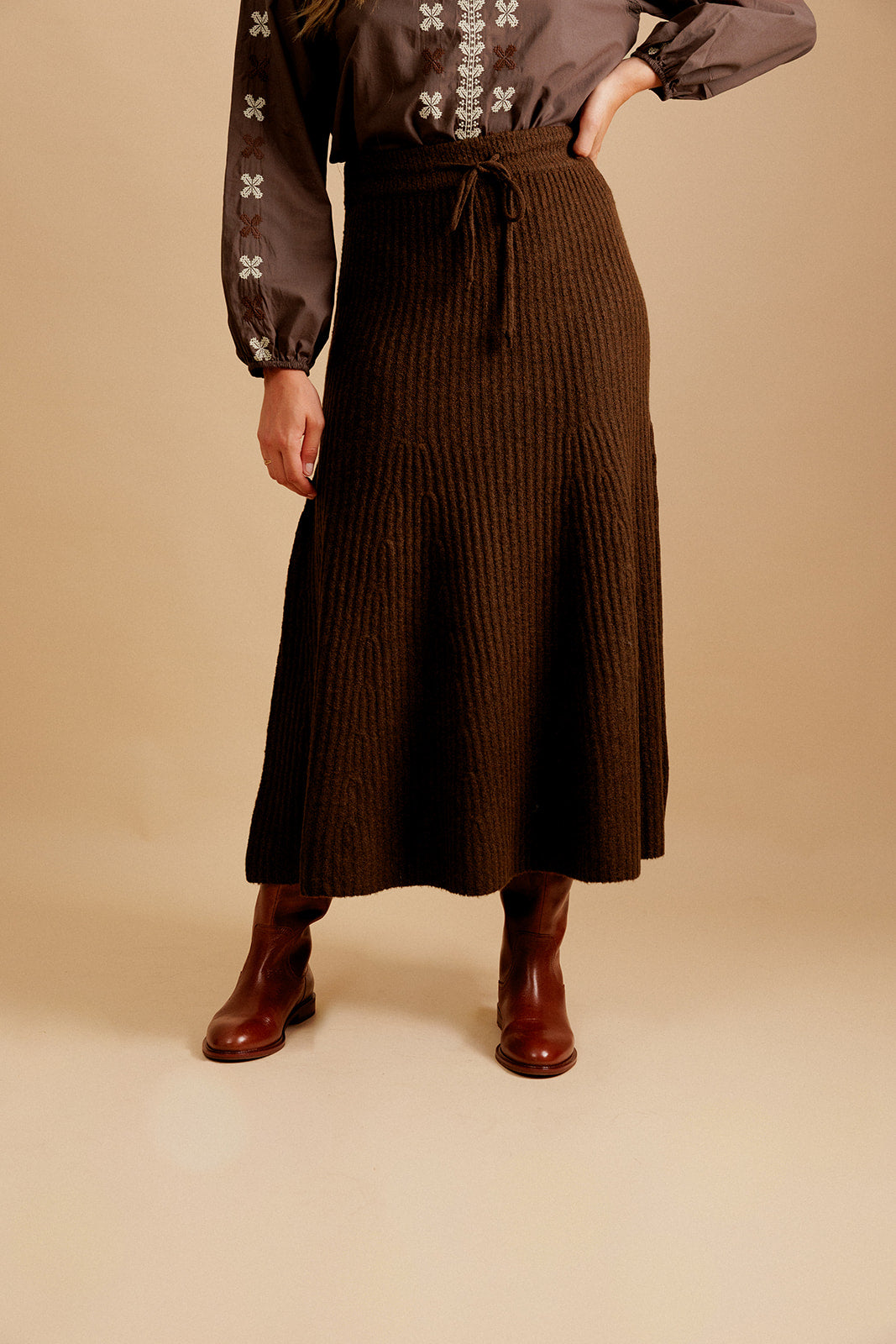 JUPE MIDI ISADORA - MARRON