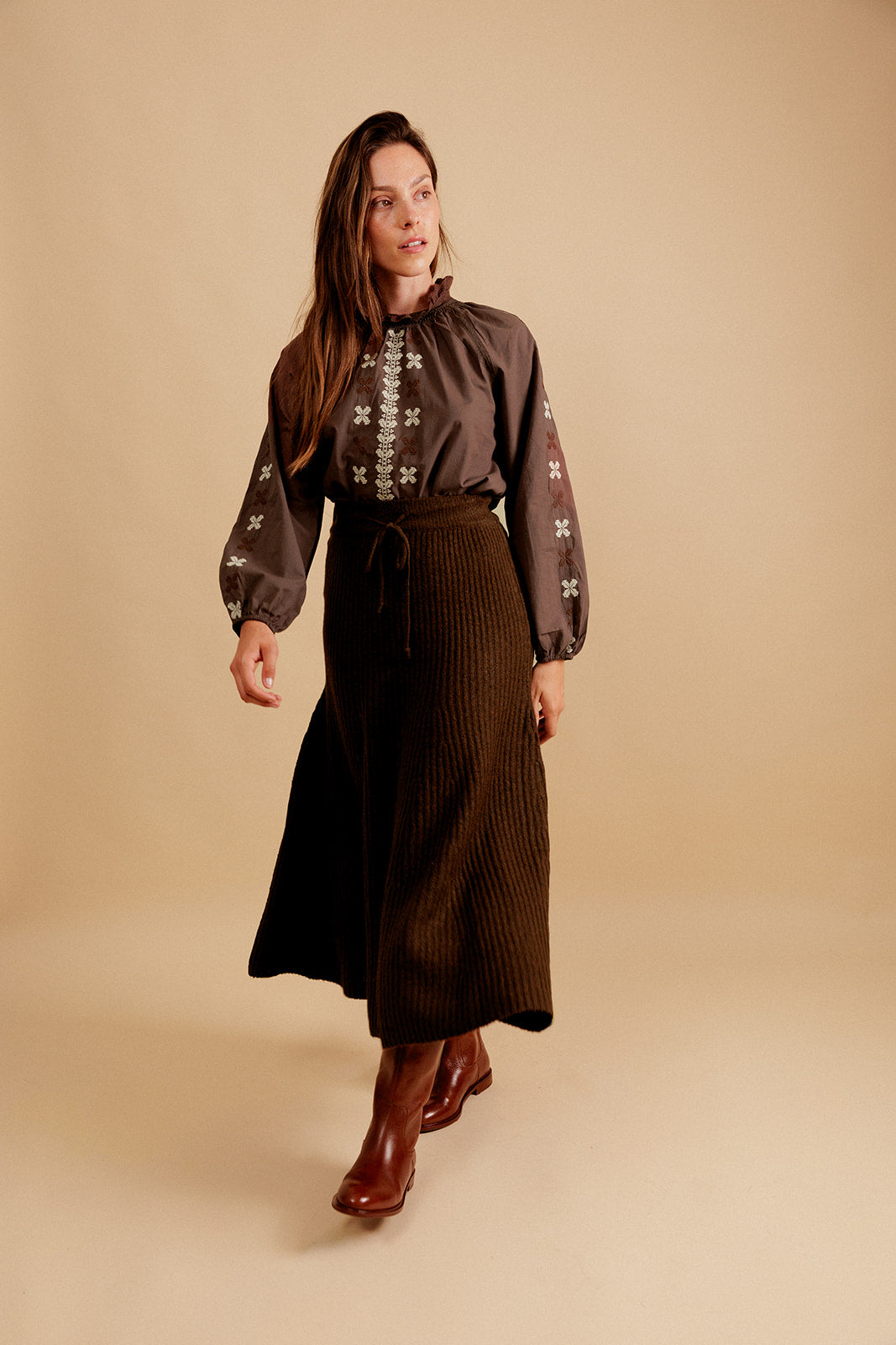 JUPE MIDI ISADORA - MARRON