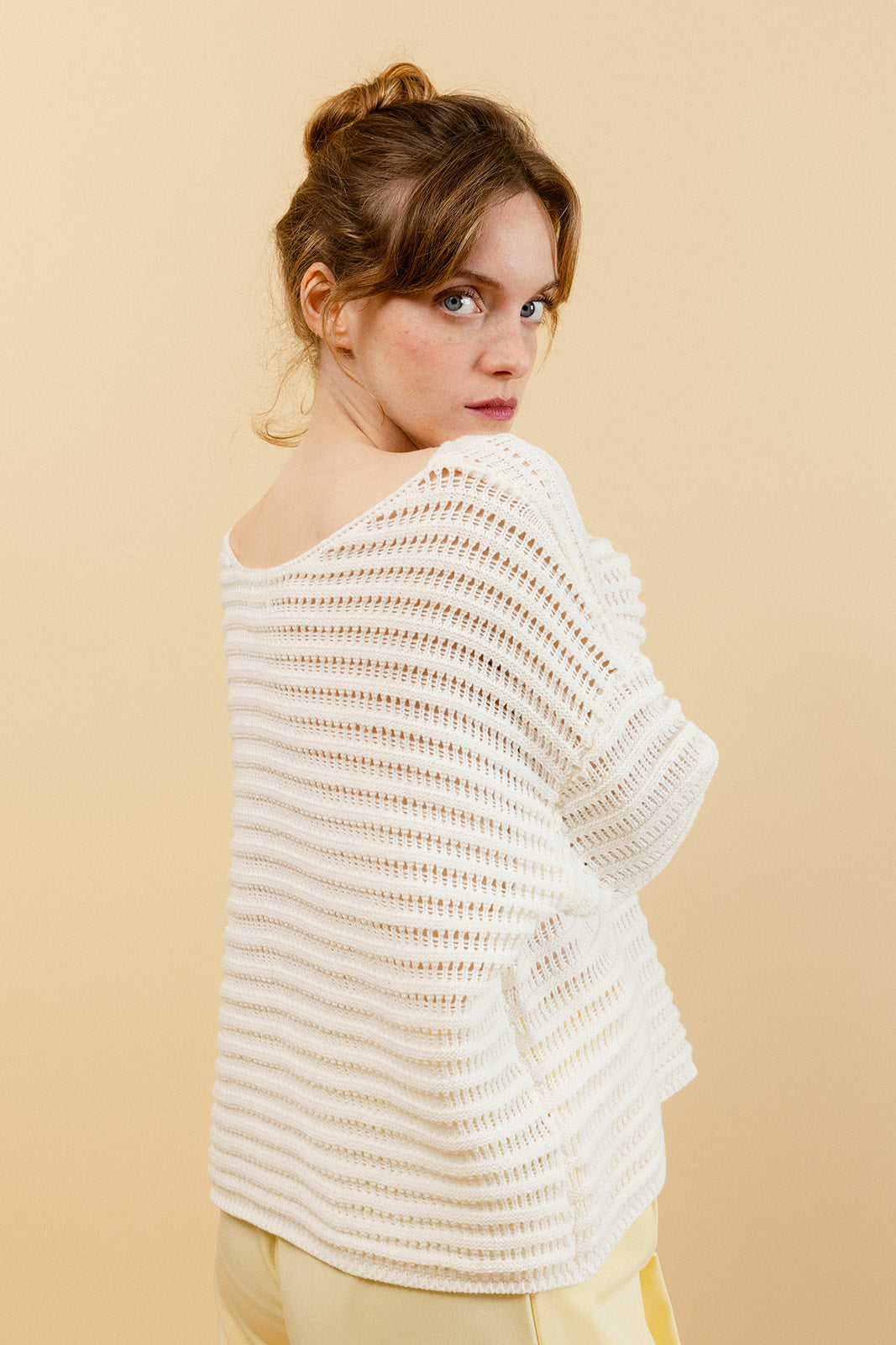 KELLY - Pull Écru en Crochet Femme