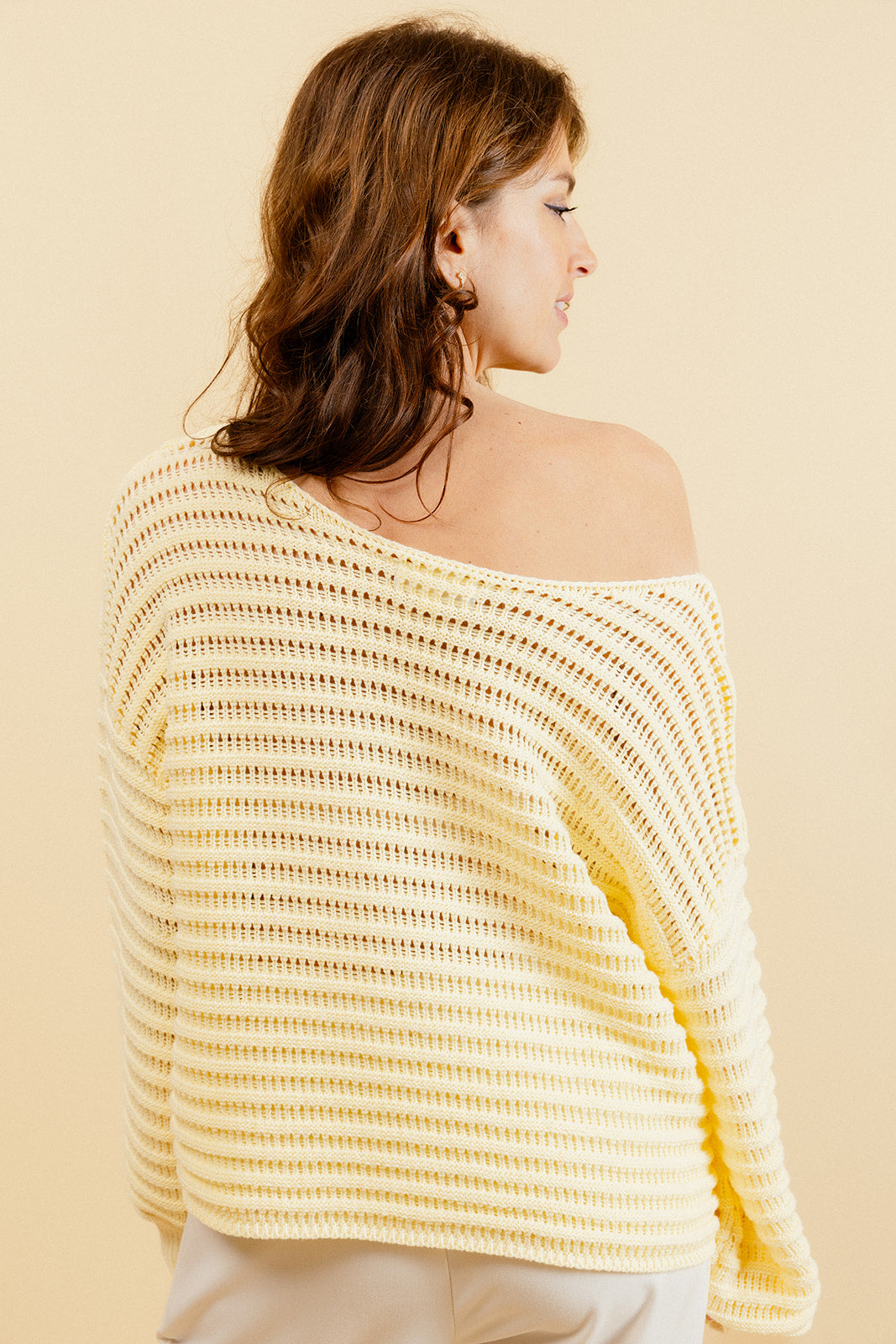 KELLY - Pull Jaune en Crochet Femme