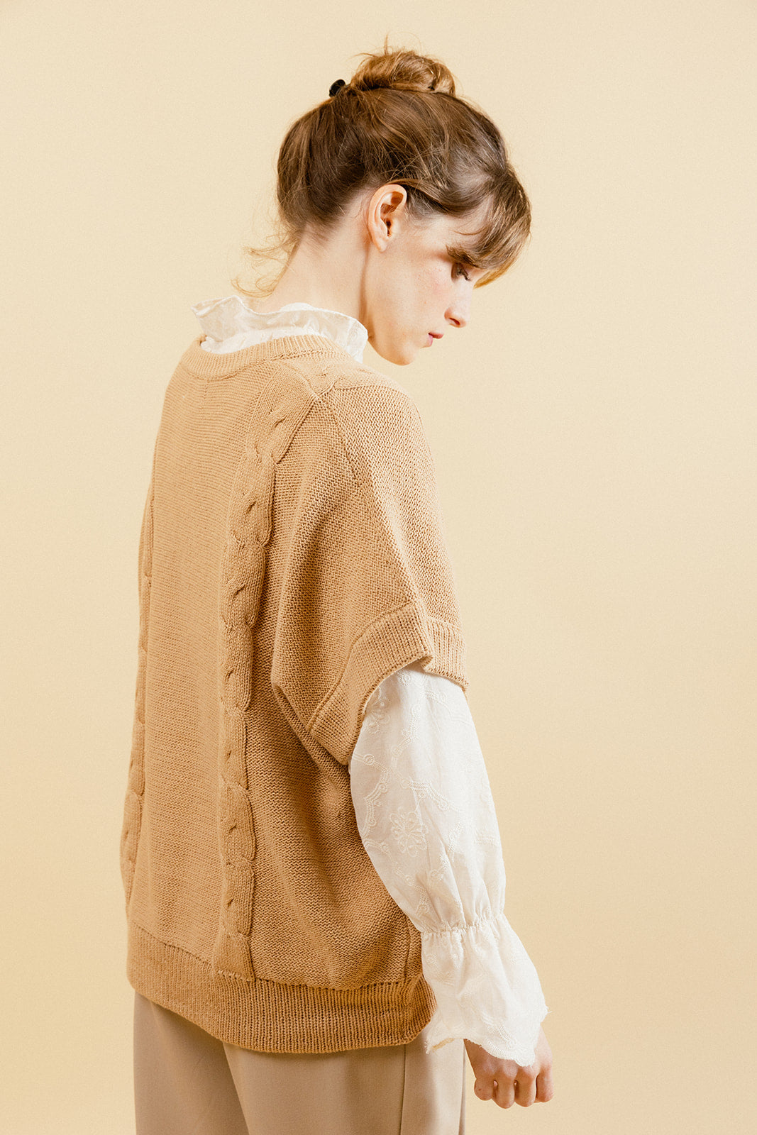 CRISTINA - Pull Camel à Manches Courtes Femme