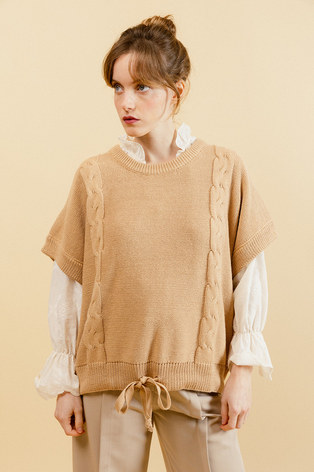 CRISTINA - Pull Camel à Manches Courtes Femme