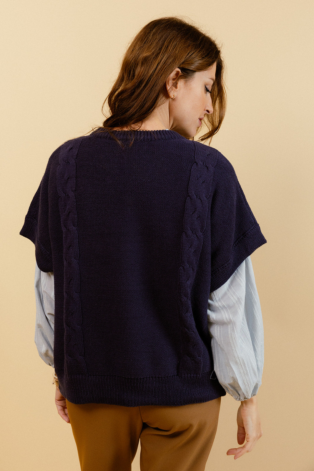 CRISTINA - Pull Marine à Manches Courtes Femme