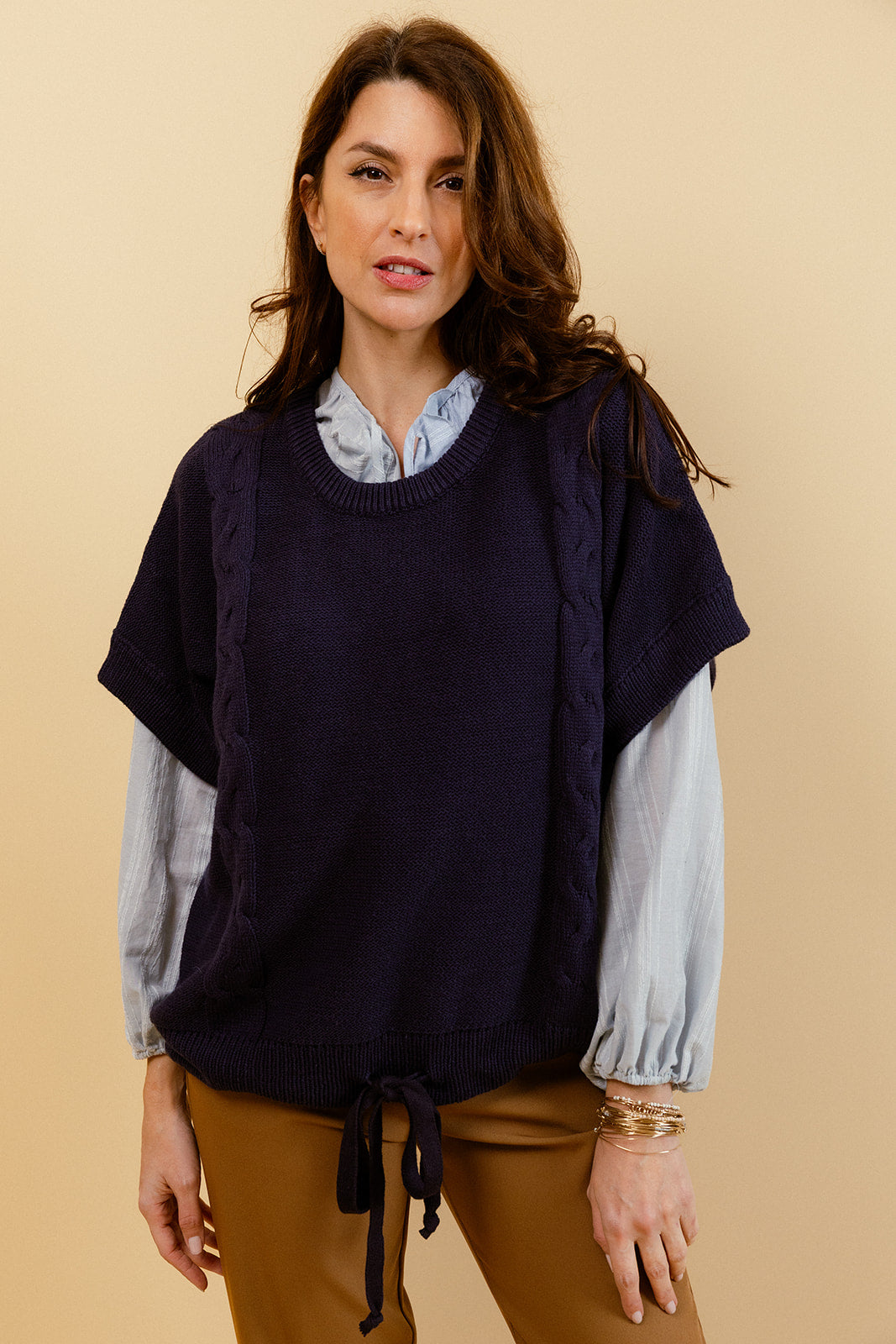 CRISTINA - Pull Marine à Manches Courtes Femme