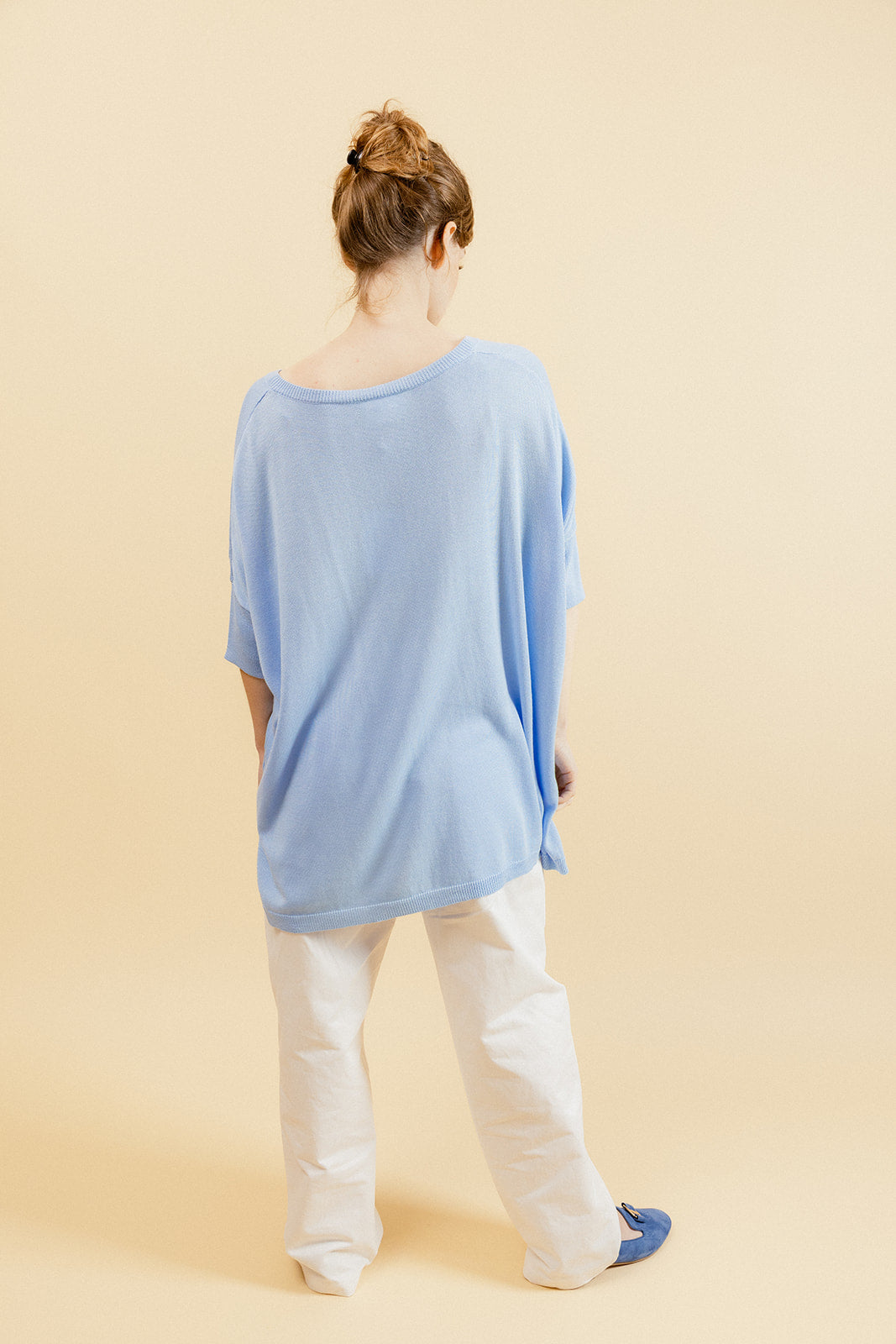 STEPH - Pull Bleu Uni Oversize Femme
