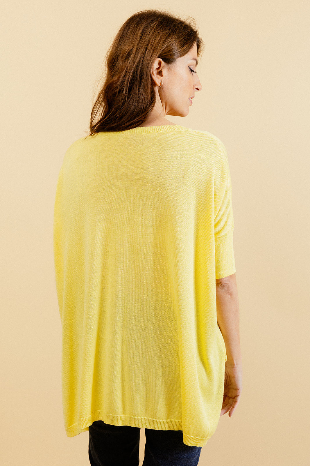 STEPH - Pull Jaune Uni Oversize Femme