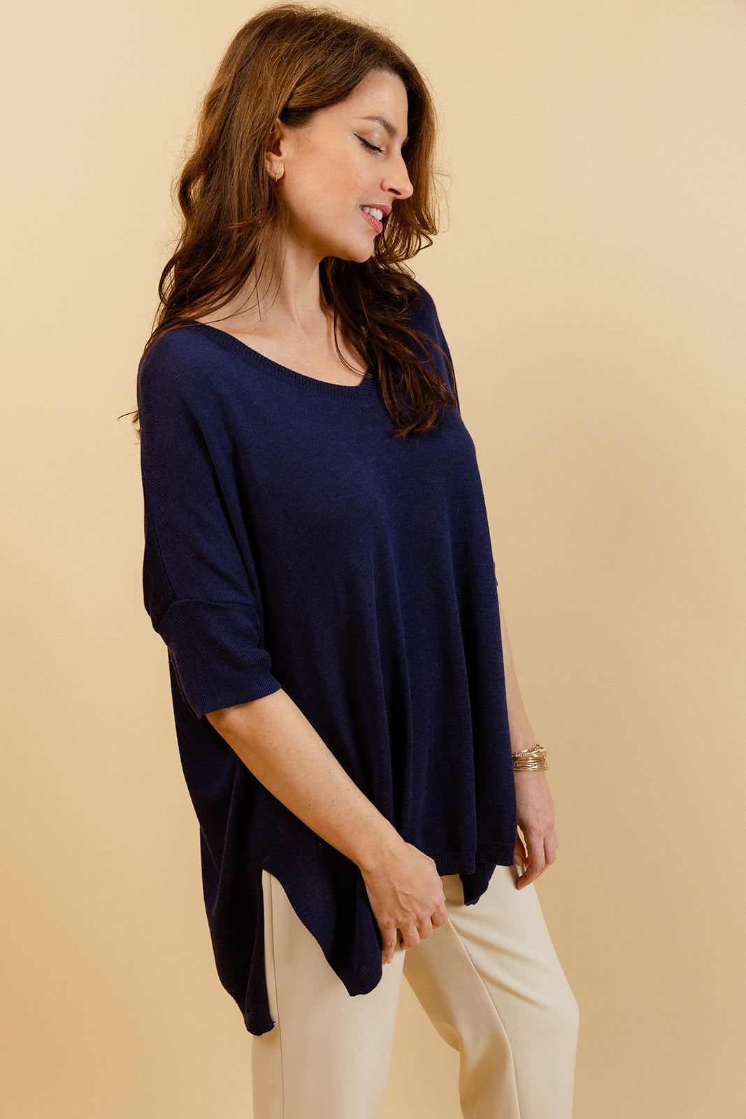 STEPH - Pull Marine Uni Oversize Femme