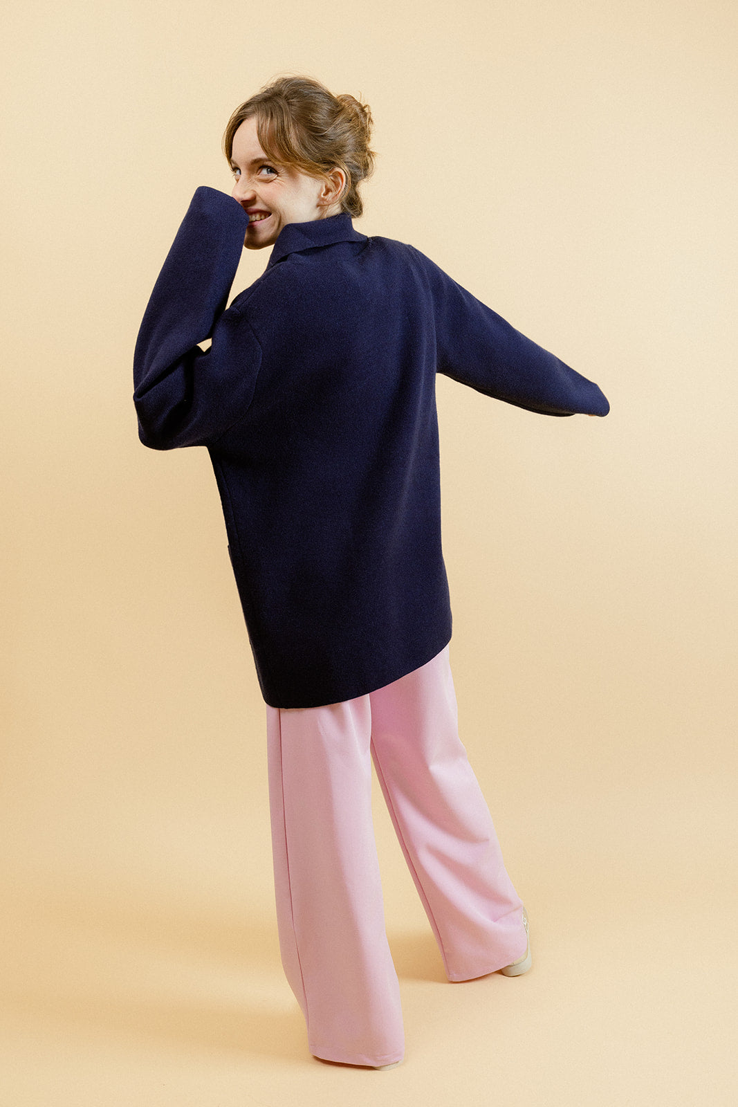 ELLIS - Gilet Blazer Marine en Maille Femme