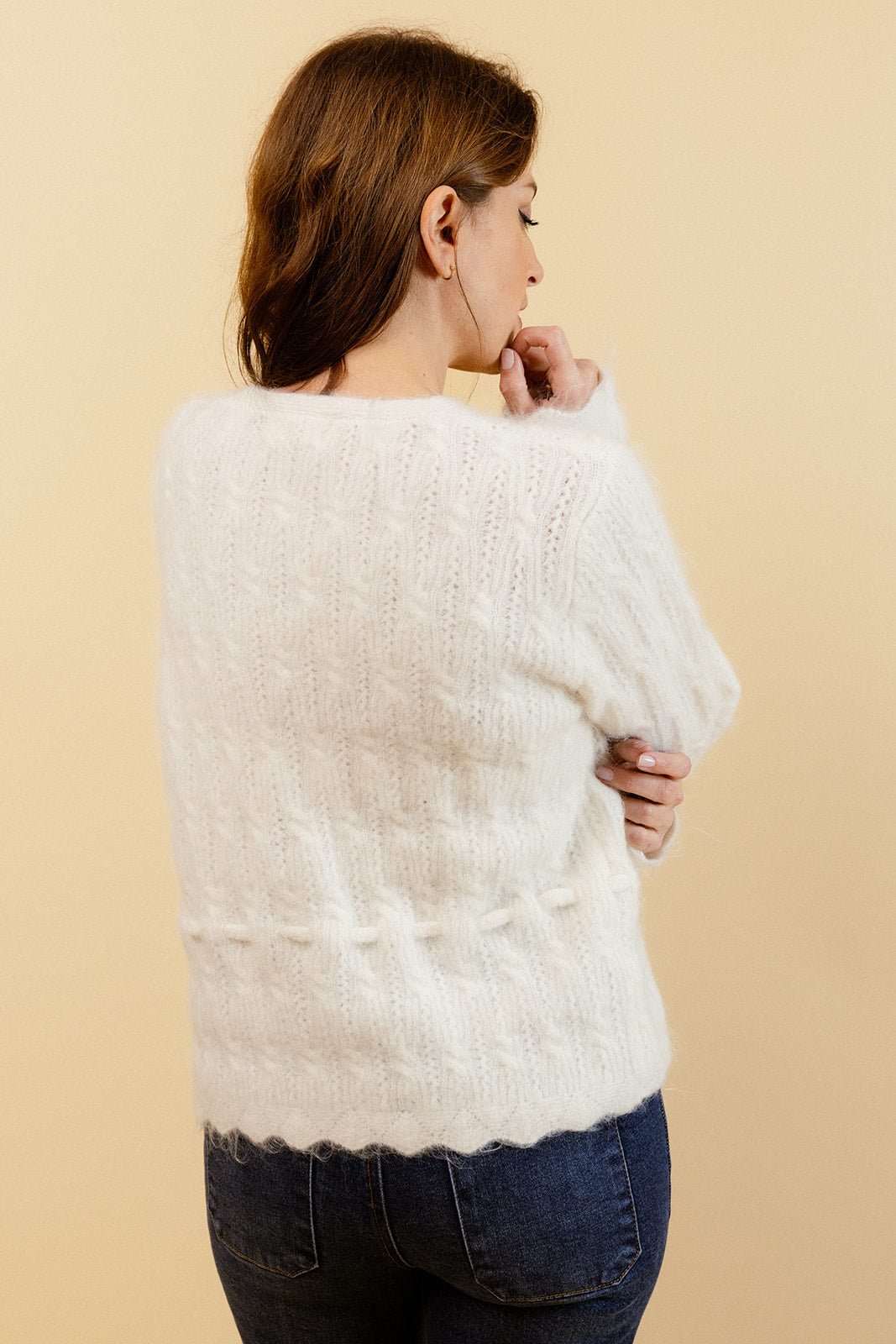 VÉRO - Pull Écru Manches Longues Col V Femme