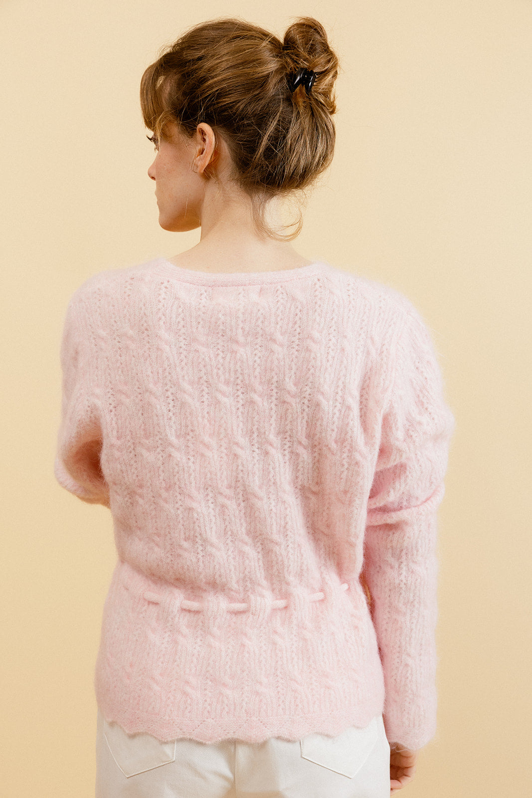 VÉRO - Pull Rose Manches Longues Col V Femme