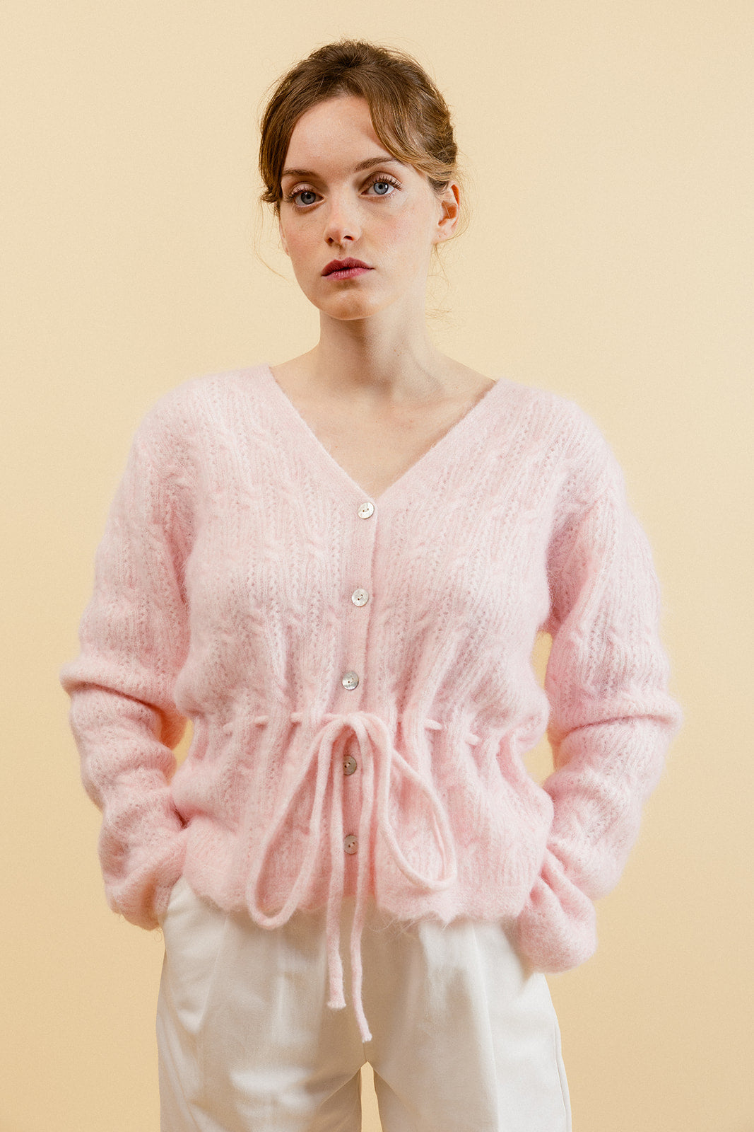 VÉRO - Pull Rose Manches Longues Col V Femme