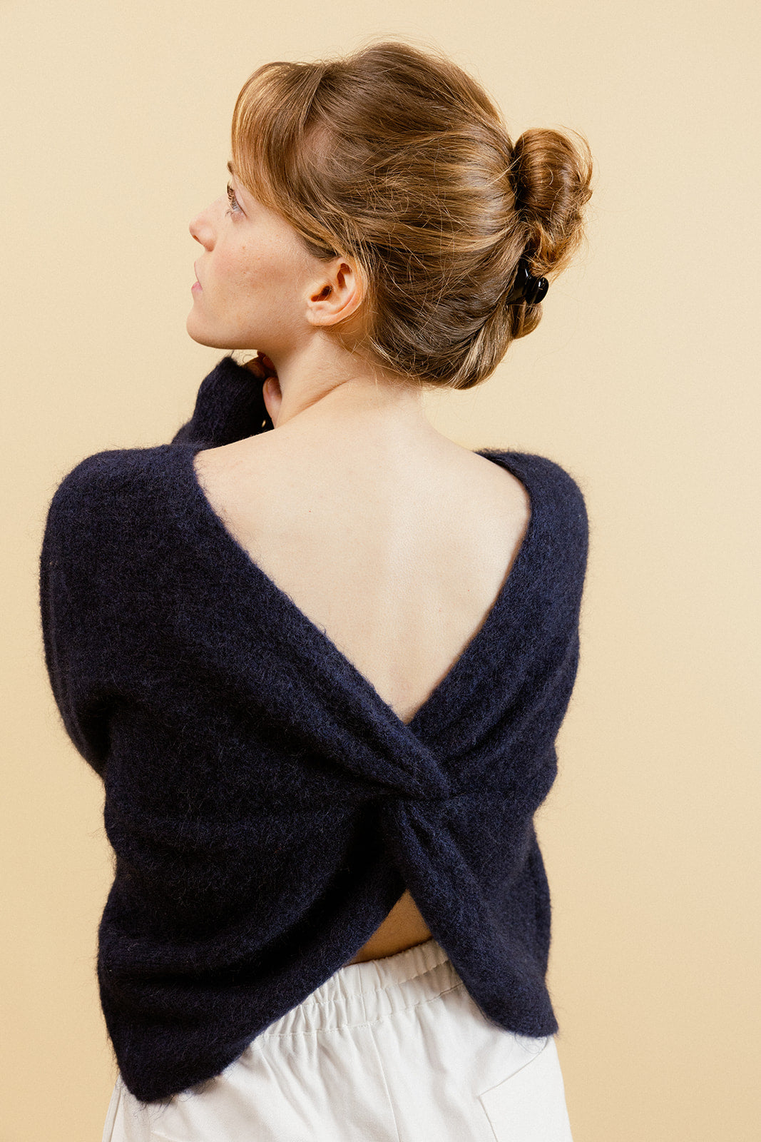 NATE - Pull Marine en Maille Torsadée Femme