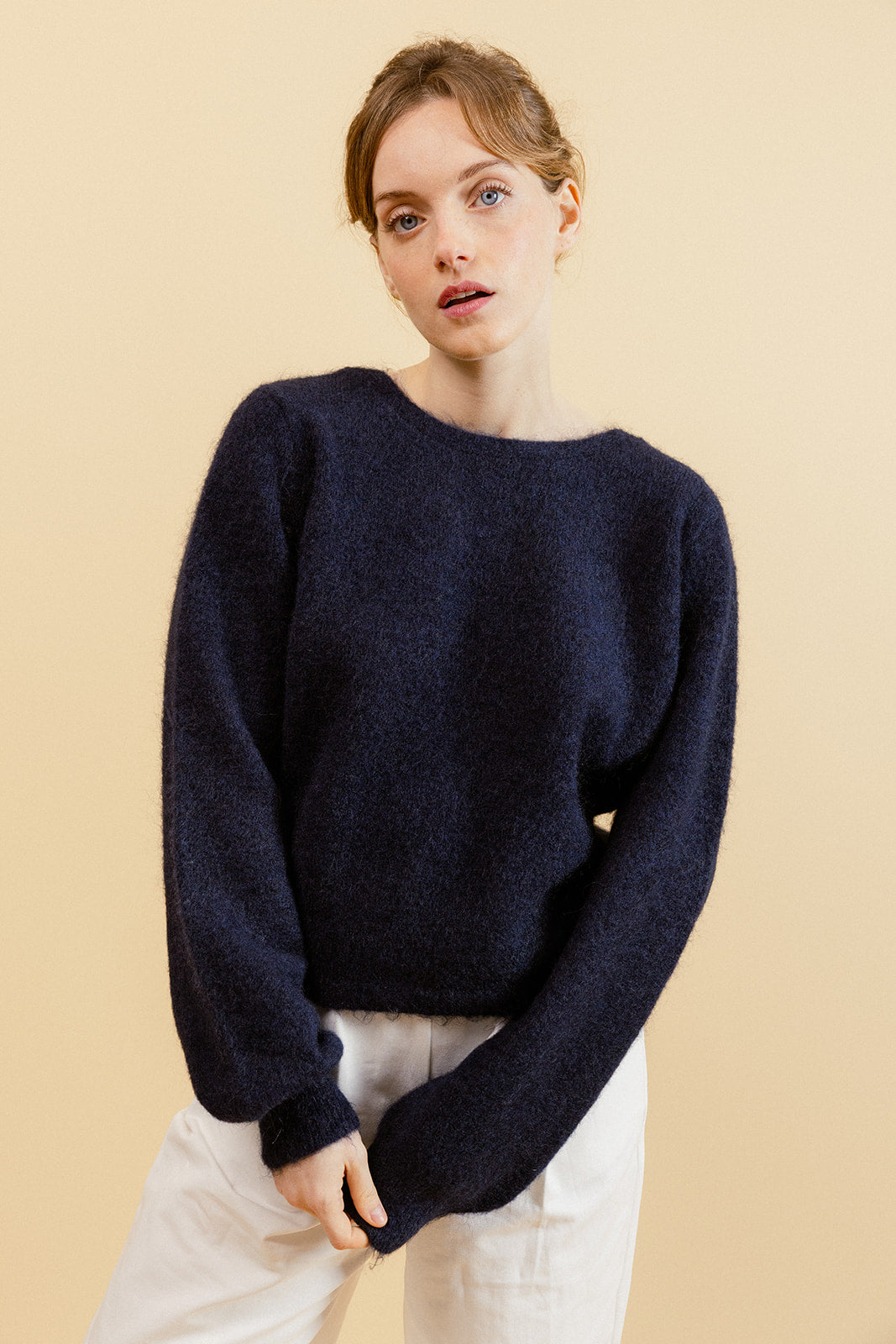 NATE - Pull Marine en Maille Torsadée Femme