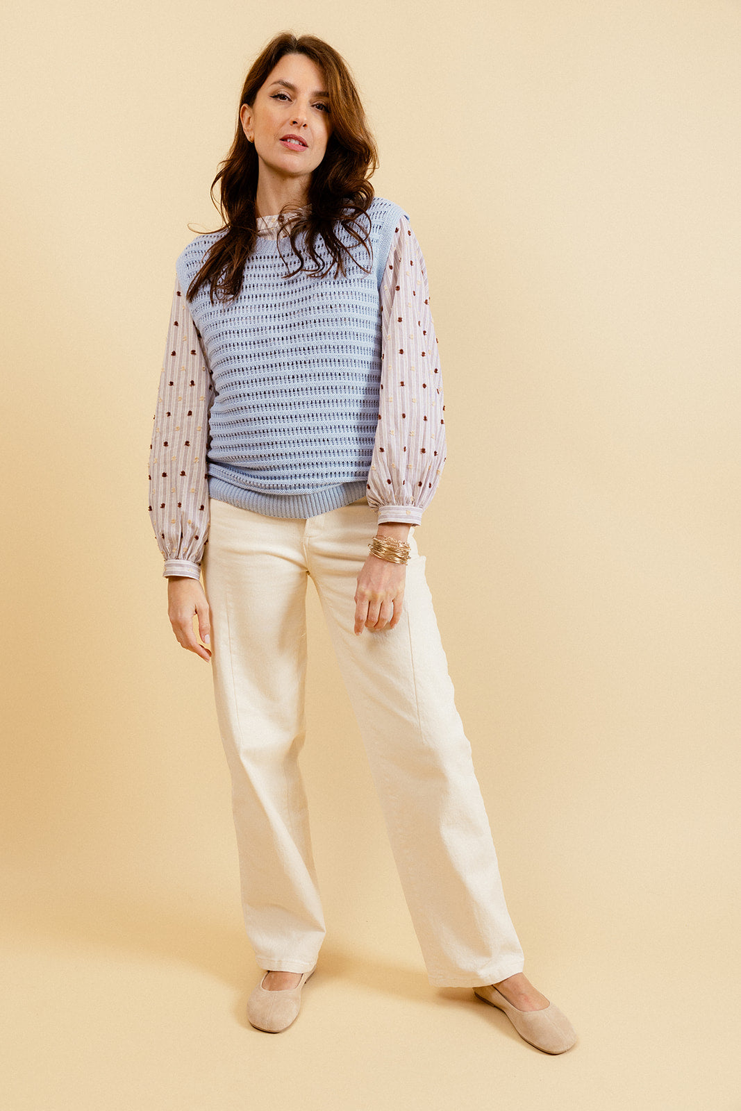 GEORGINA -Pull Bleu Sans Manches en Crochet Femme