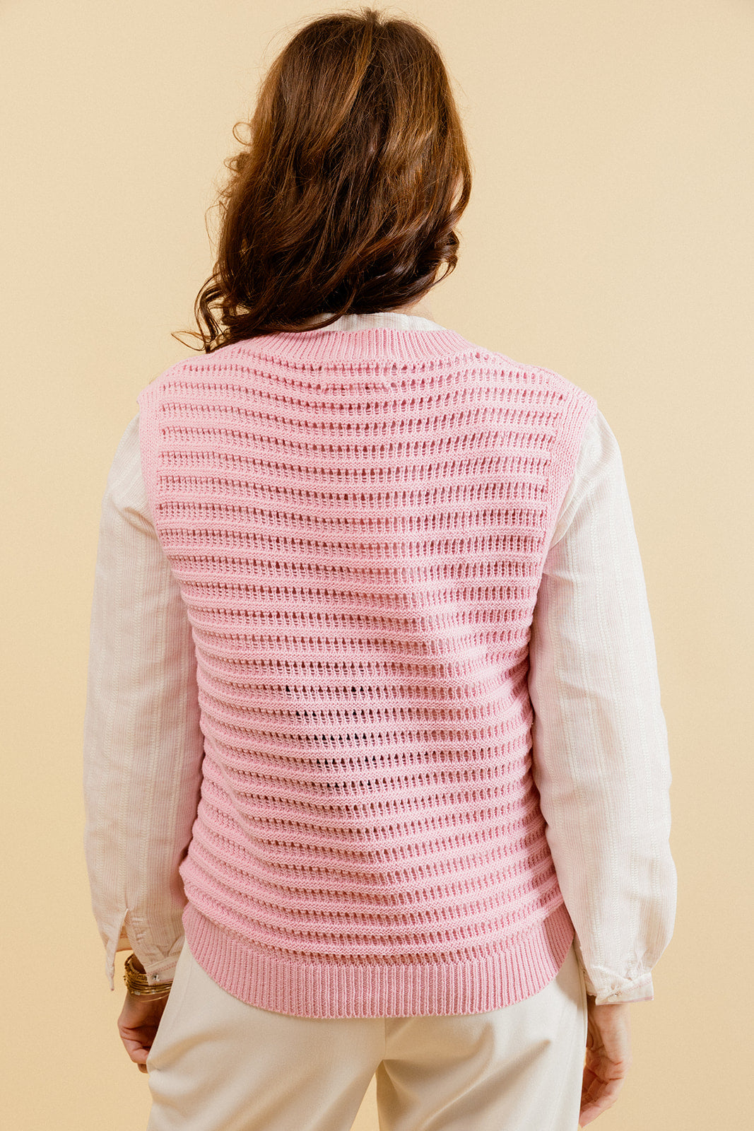 GEORGINA -Pull Rose Sans Manches en Crochet Femme